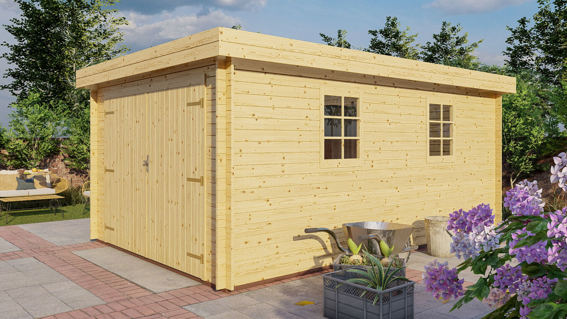 Flachdach Holzgarage Schweden 50 mit Holztor