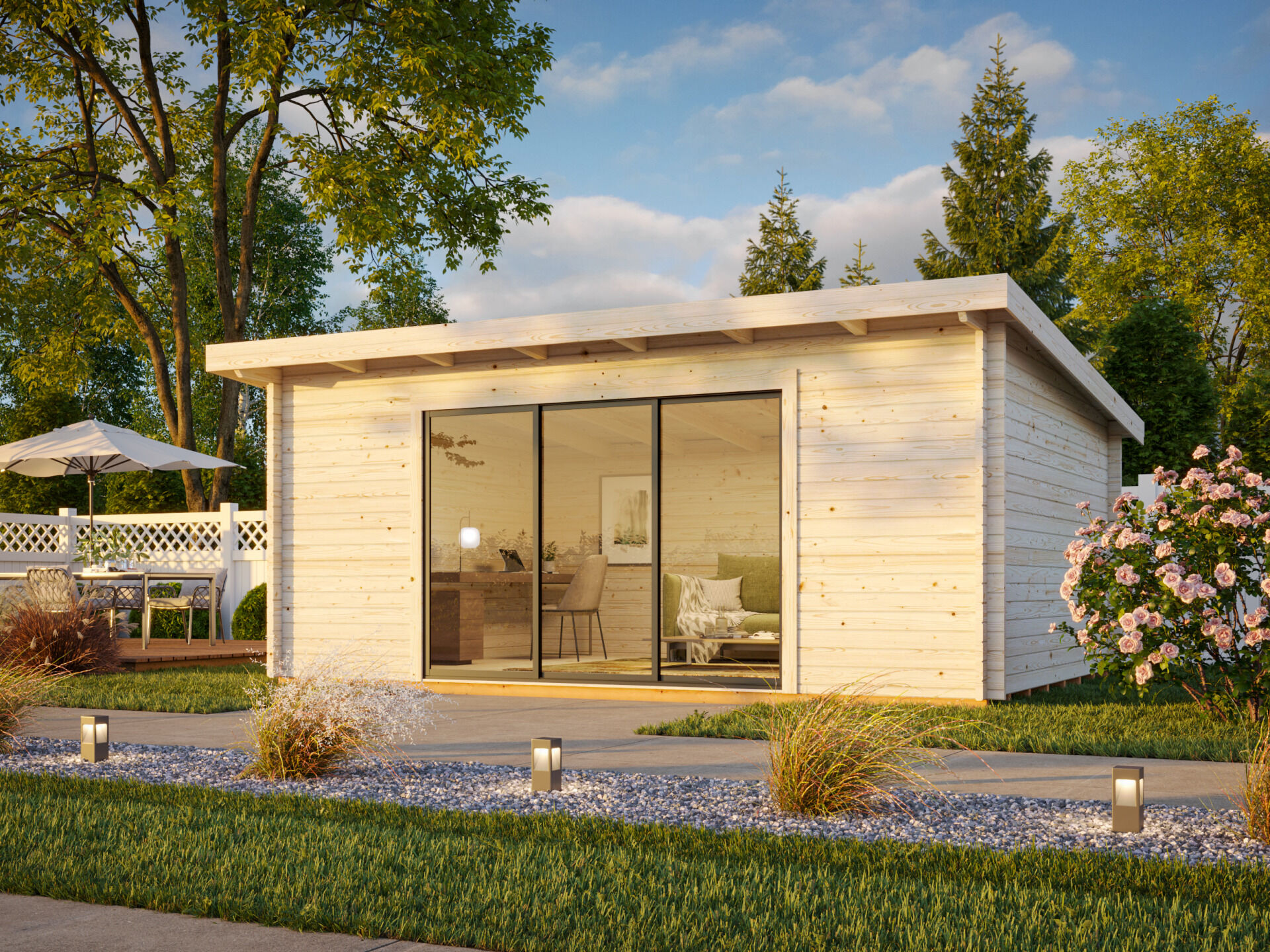 Palmako Pultdach Gartenhaus Lea 19,4 m² mit Schiebetür Plus