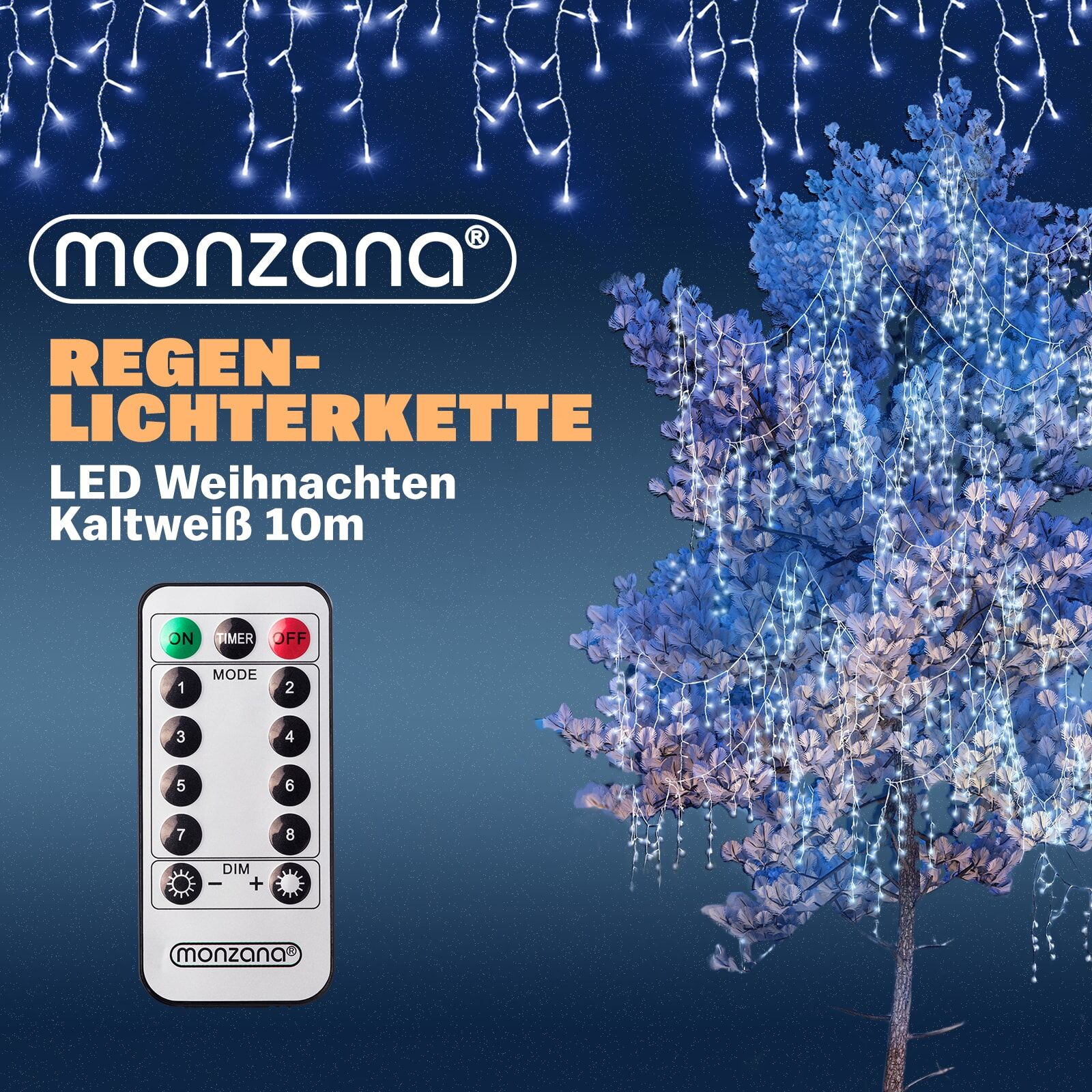 Regenlichterkette LED Weihnachten Kaltweiß 10m Fernbedienung