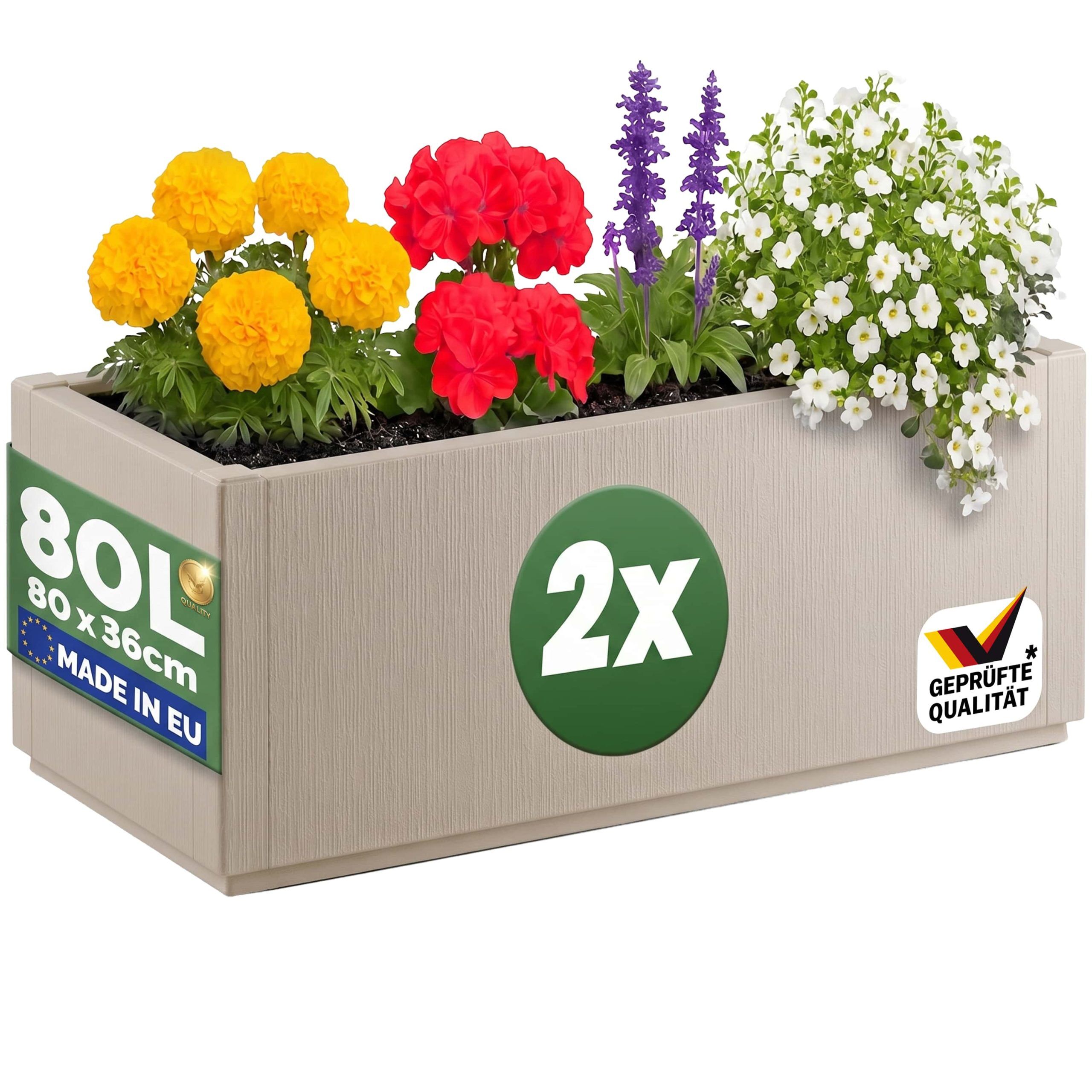 Blumentopf Ethica 2er-Set Kreideweiß Kunststoff 80x36x36cm