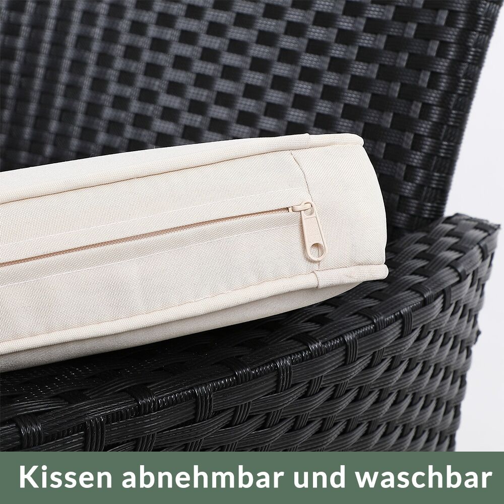Polyrattan Kino Bank Schwarz 143x55x88cm