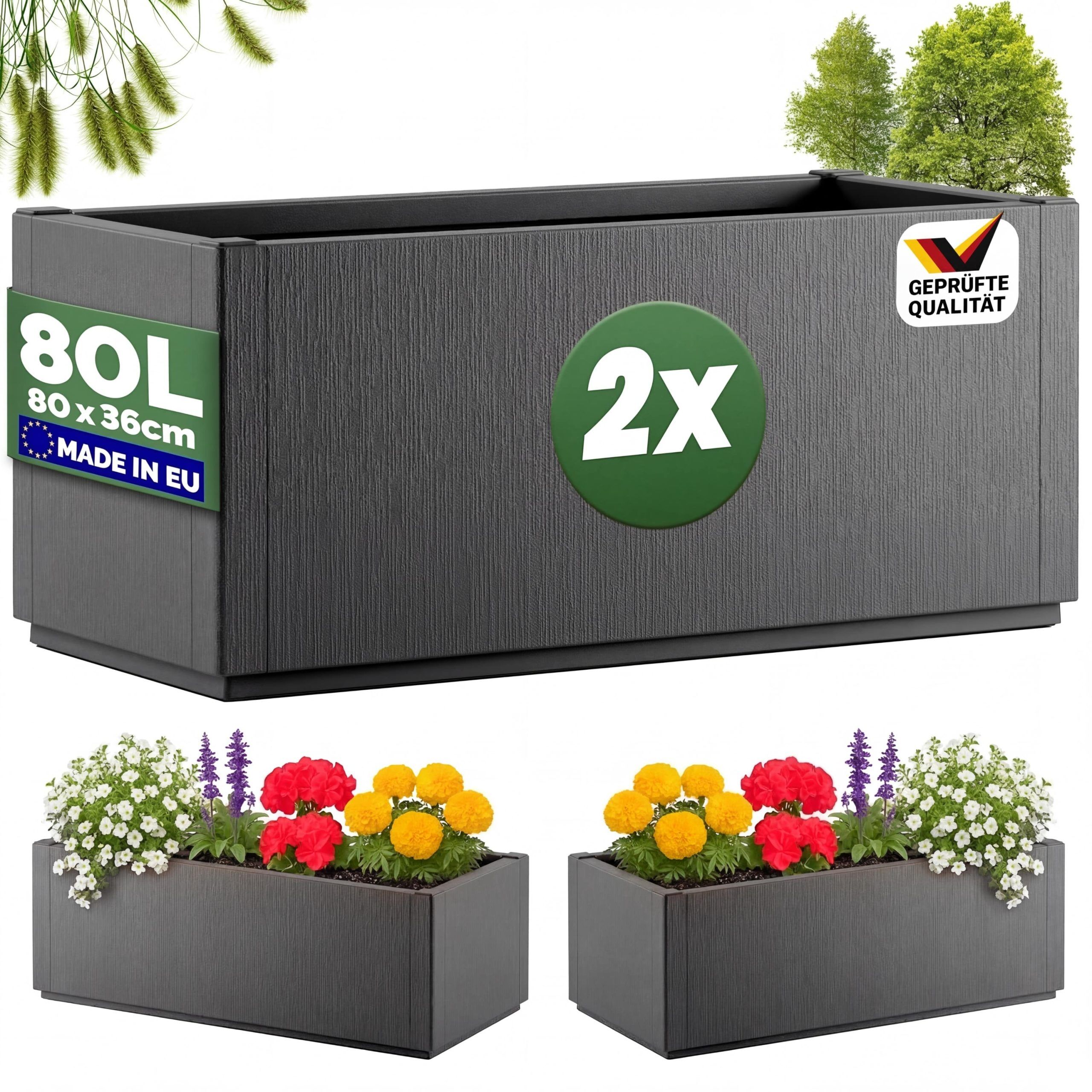 Blumentopf Ethica 2er-Set Anthrazit Kunststoff 80x36x36cm
