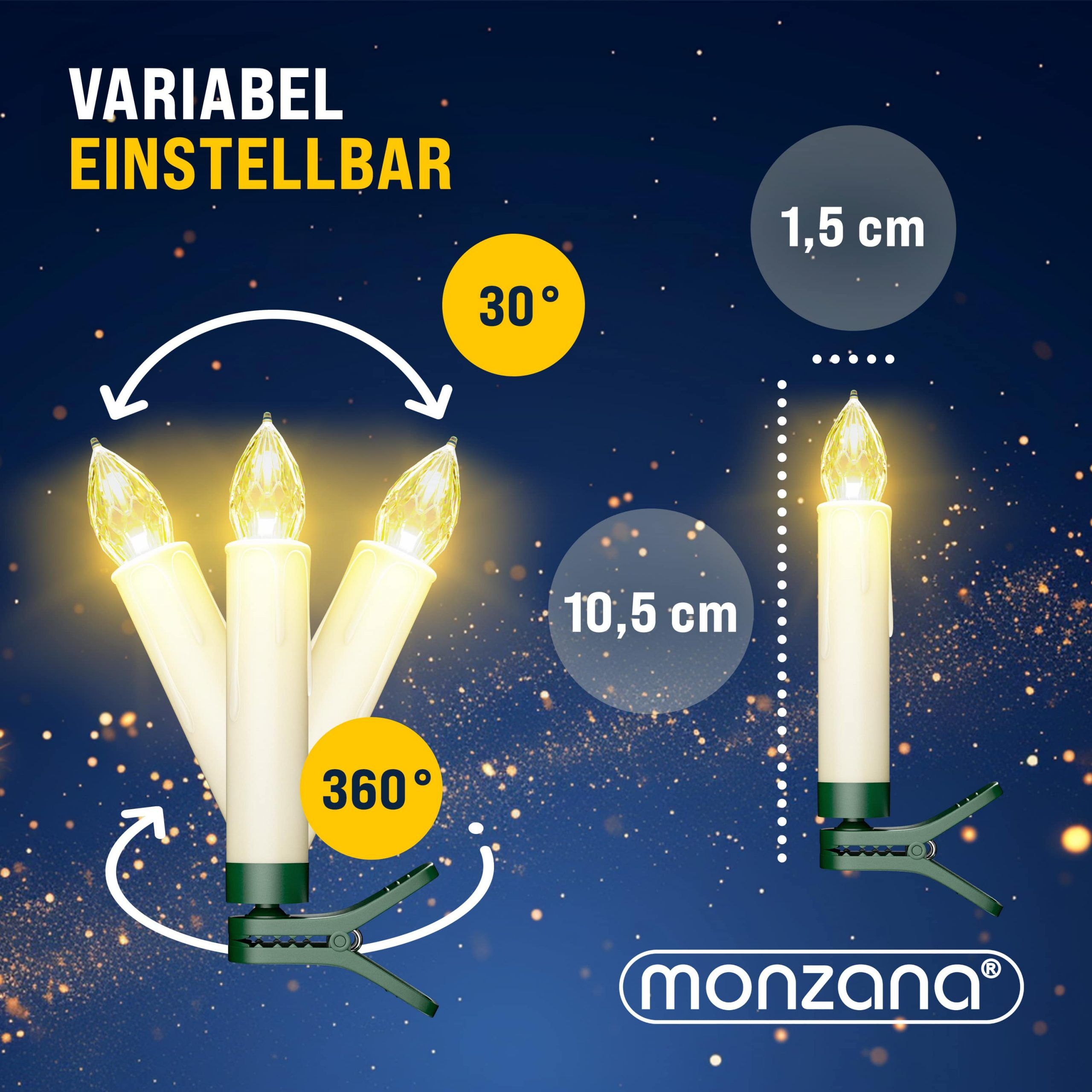 Kabellose Weihnachtsbaumkerzen LED 30er-Set Warmweiß mit Batterien + Fernbedienung