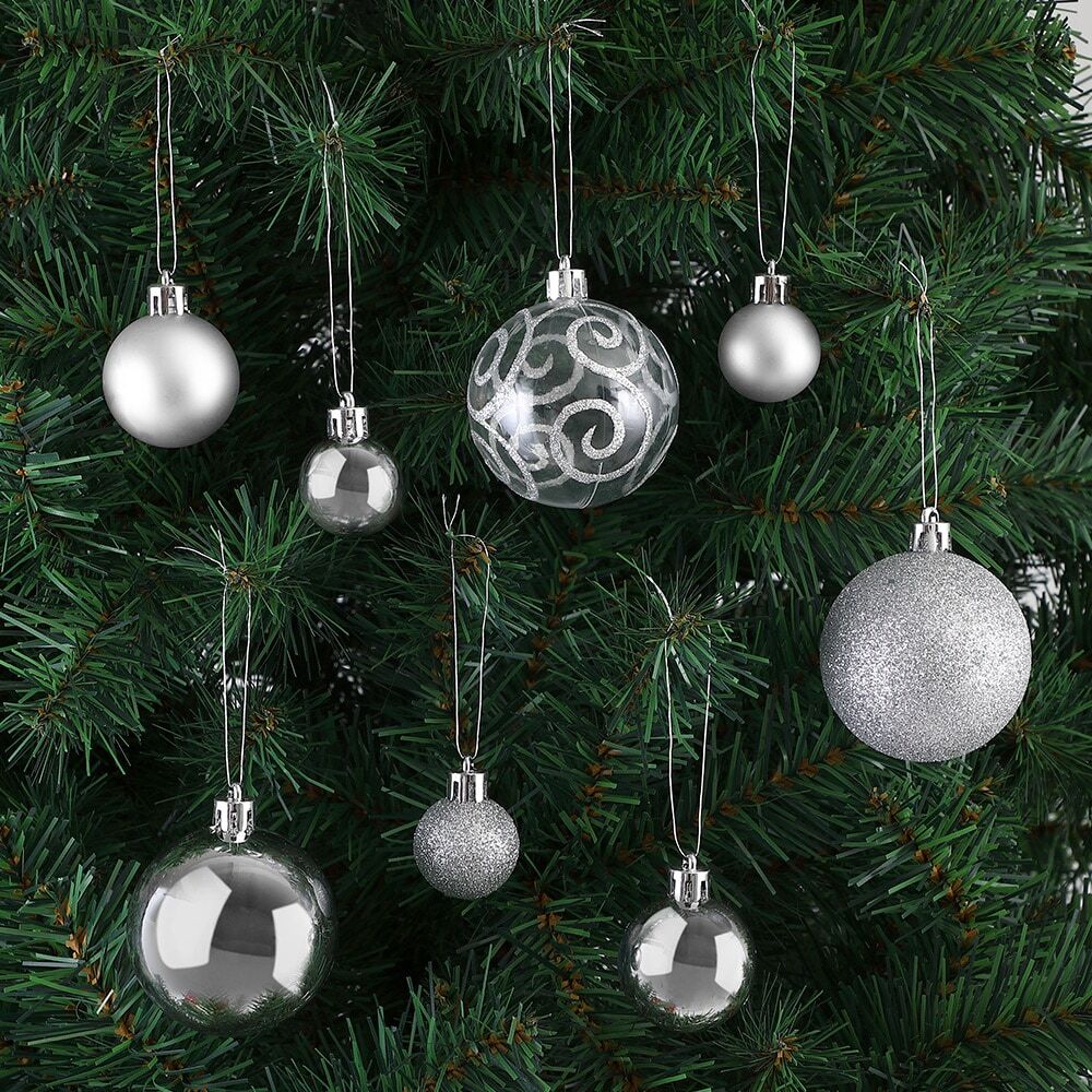 Weihnachtskugeln Silber 102-tlg in matt glänzend + glitzernd