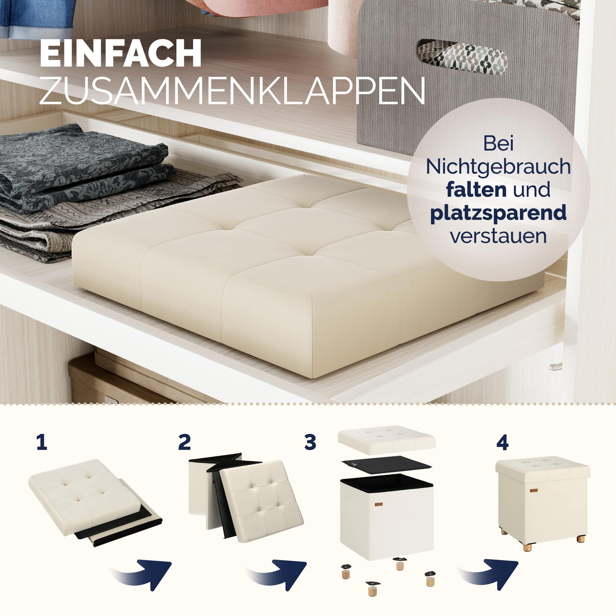 Sitzhocker Beige Samt 42x38x38cm faltbar