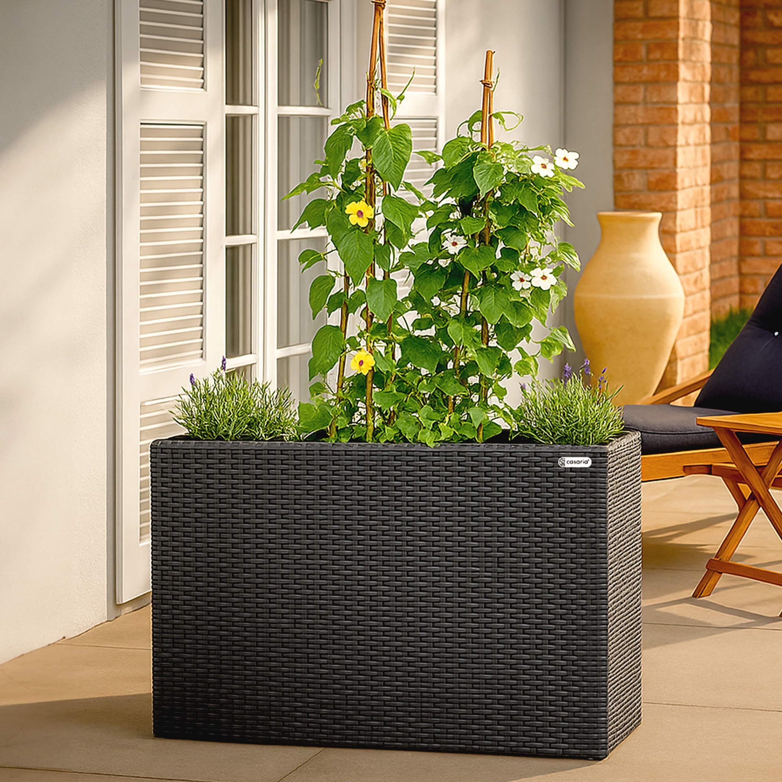 Polyrattan Blumentopf Schwarz 95x27x60cm