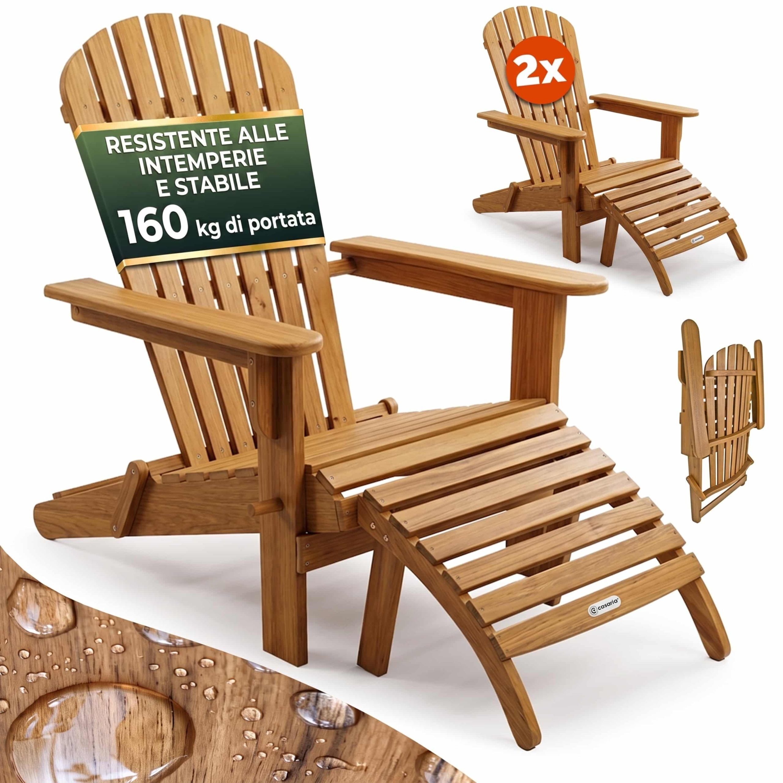 Liegestuhl Adirondack 2er-Set Akazienholz + Fußstützen