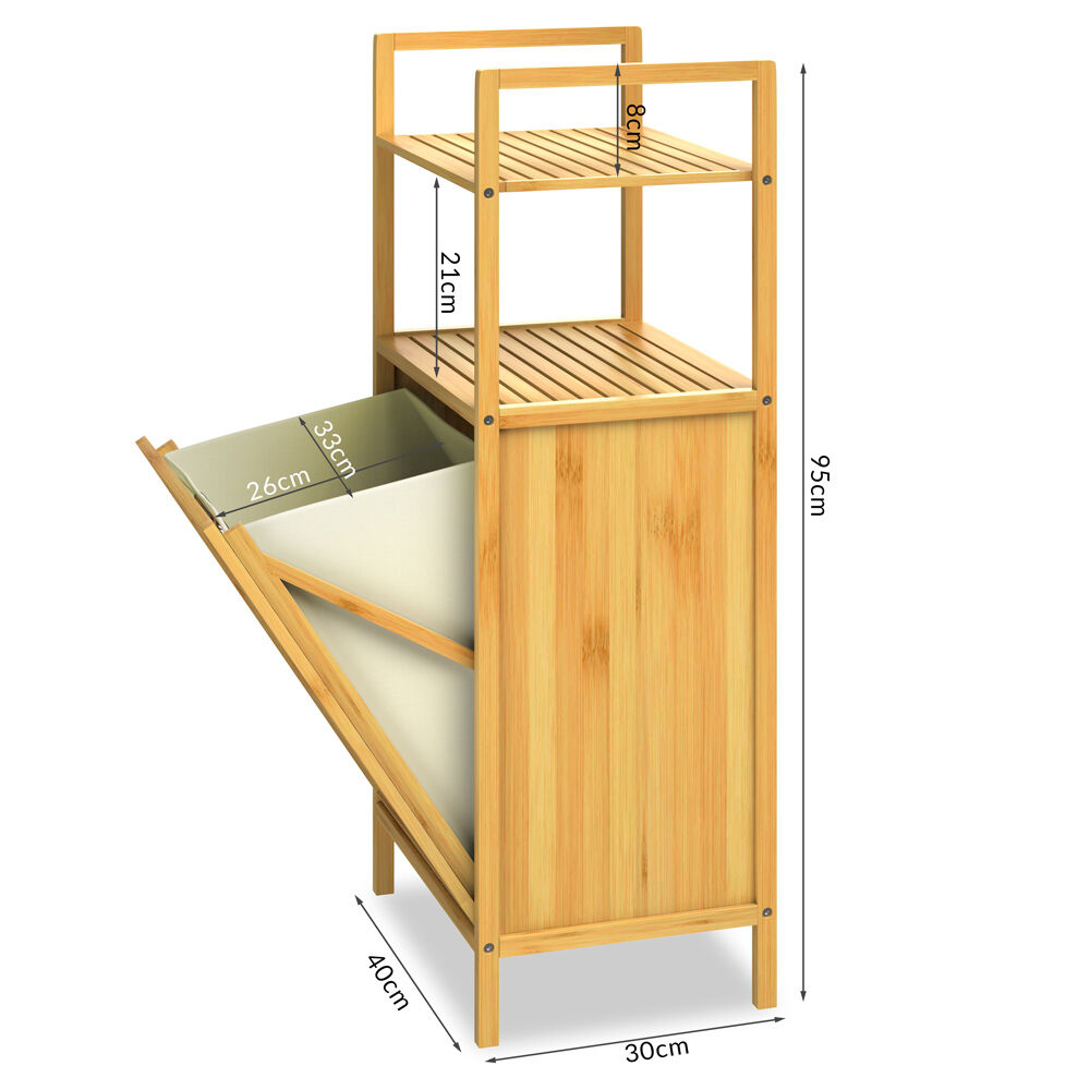 Badregal Wäschekorb Bambus 43L Wäschesack herausnehmbar