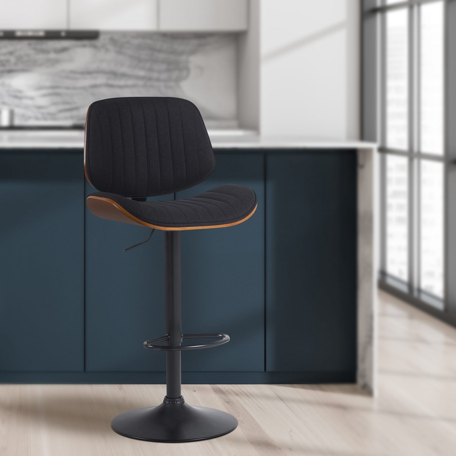 Barhocker Clawson Stoff schwarz, walnuss/schwarz