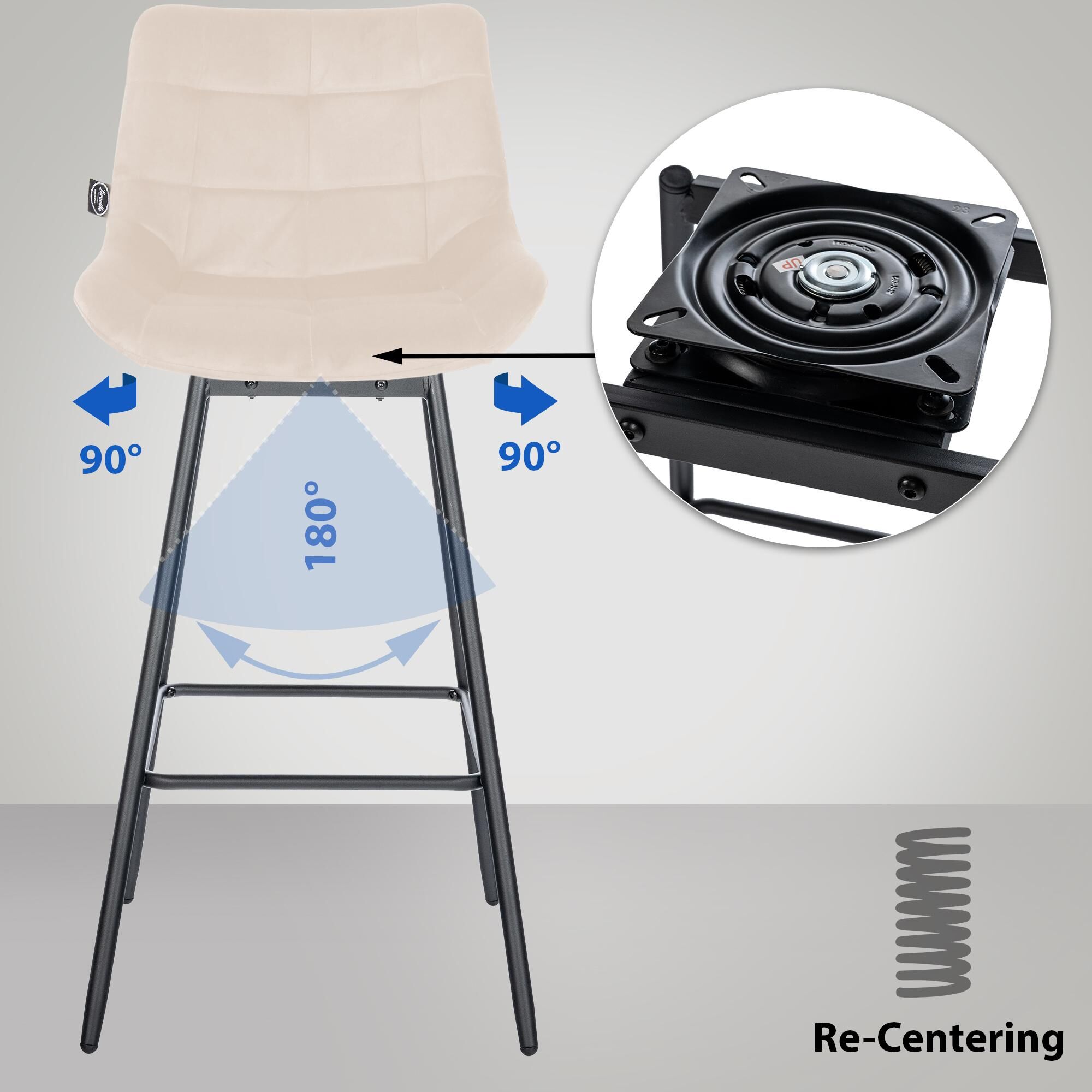 4er Set Barhocker Weston Schwenkbar Samt, creme