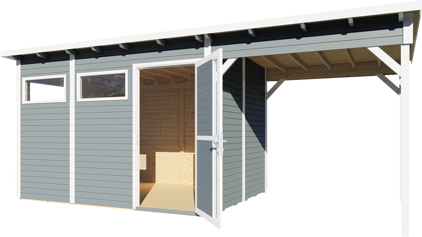 Gartenhaus Holz Pentus 3 Lounge hellgrau 558 x 234 cm
