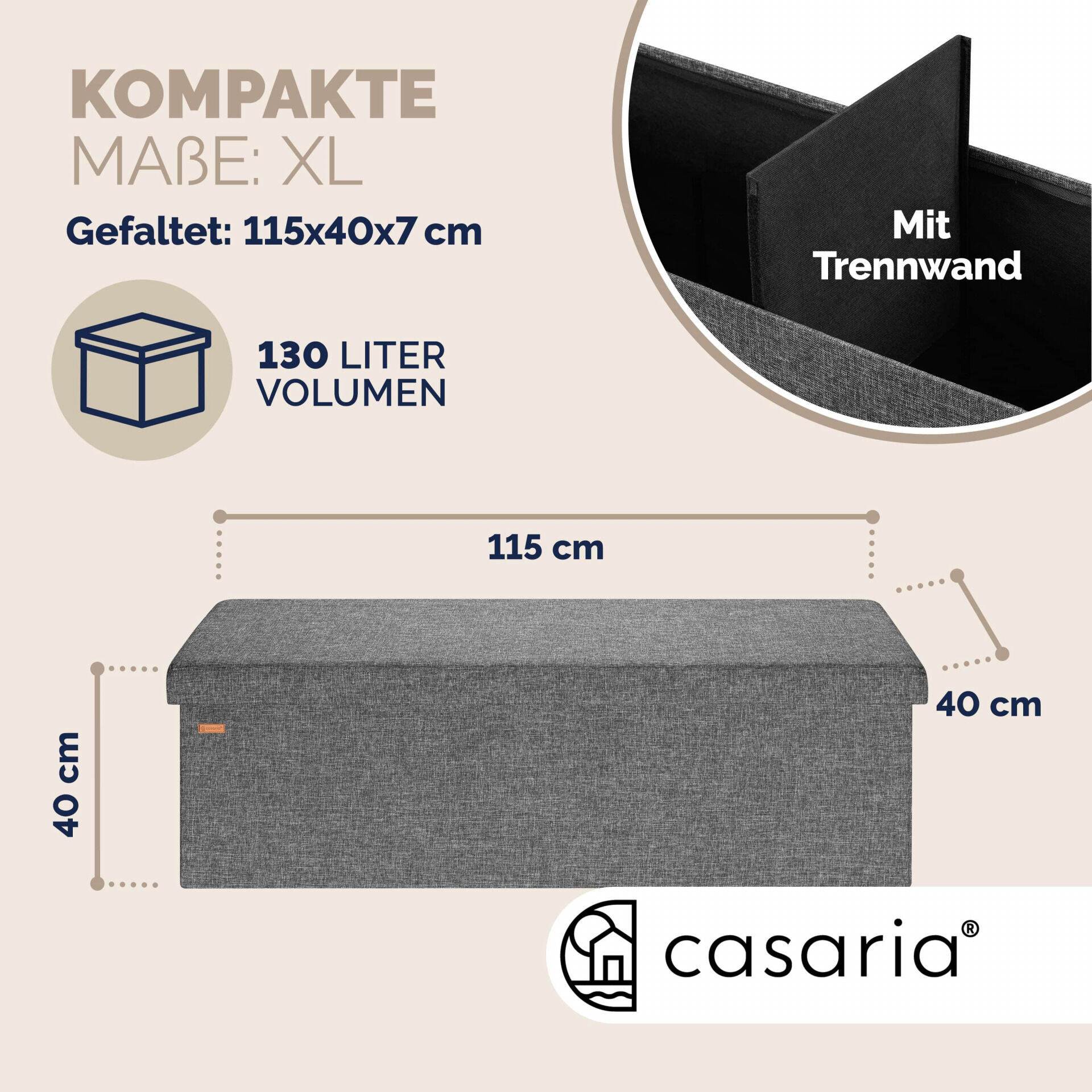 Sitzbank Dunkelgrau 115x38x38cm mit Stauraum faltbar