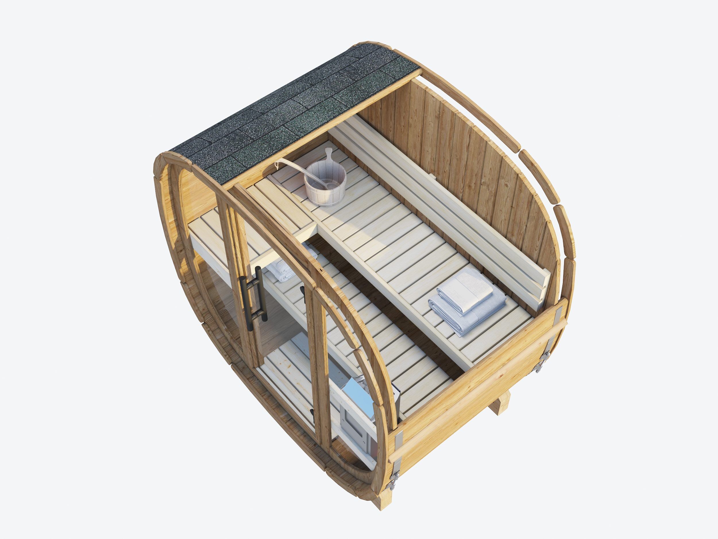 Palmako Fasssauna Astra 1,1 Thermoholz mit Glasfront