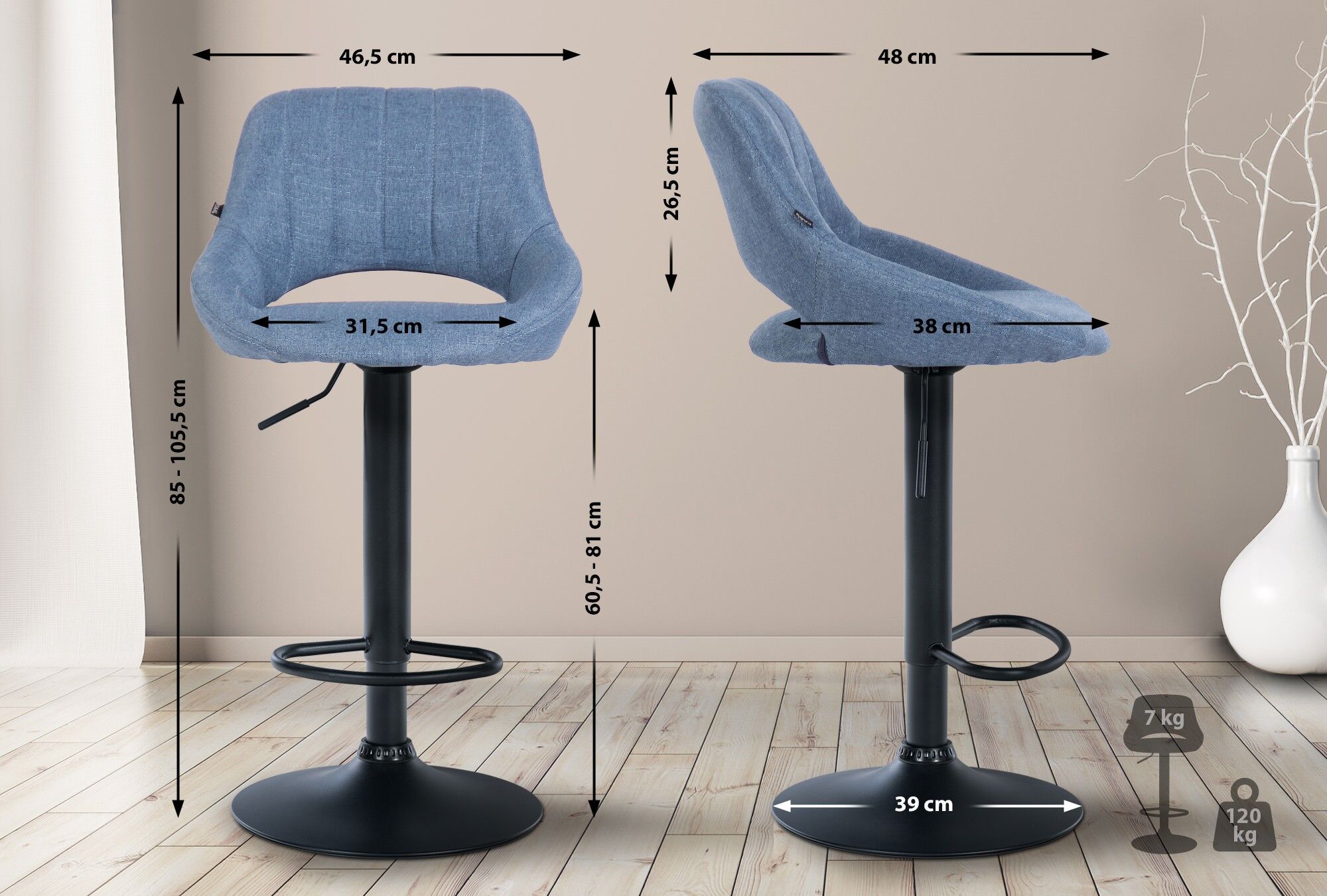 2er Set Barhocker Milet Stoff B, blau