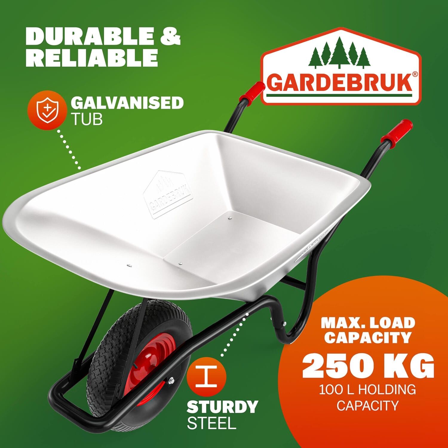 Schubkarre verzinkt 250kg Tragkraft 100L Luftreifen Ø40cm