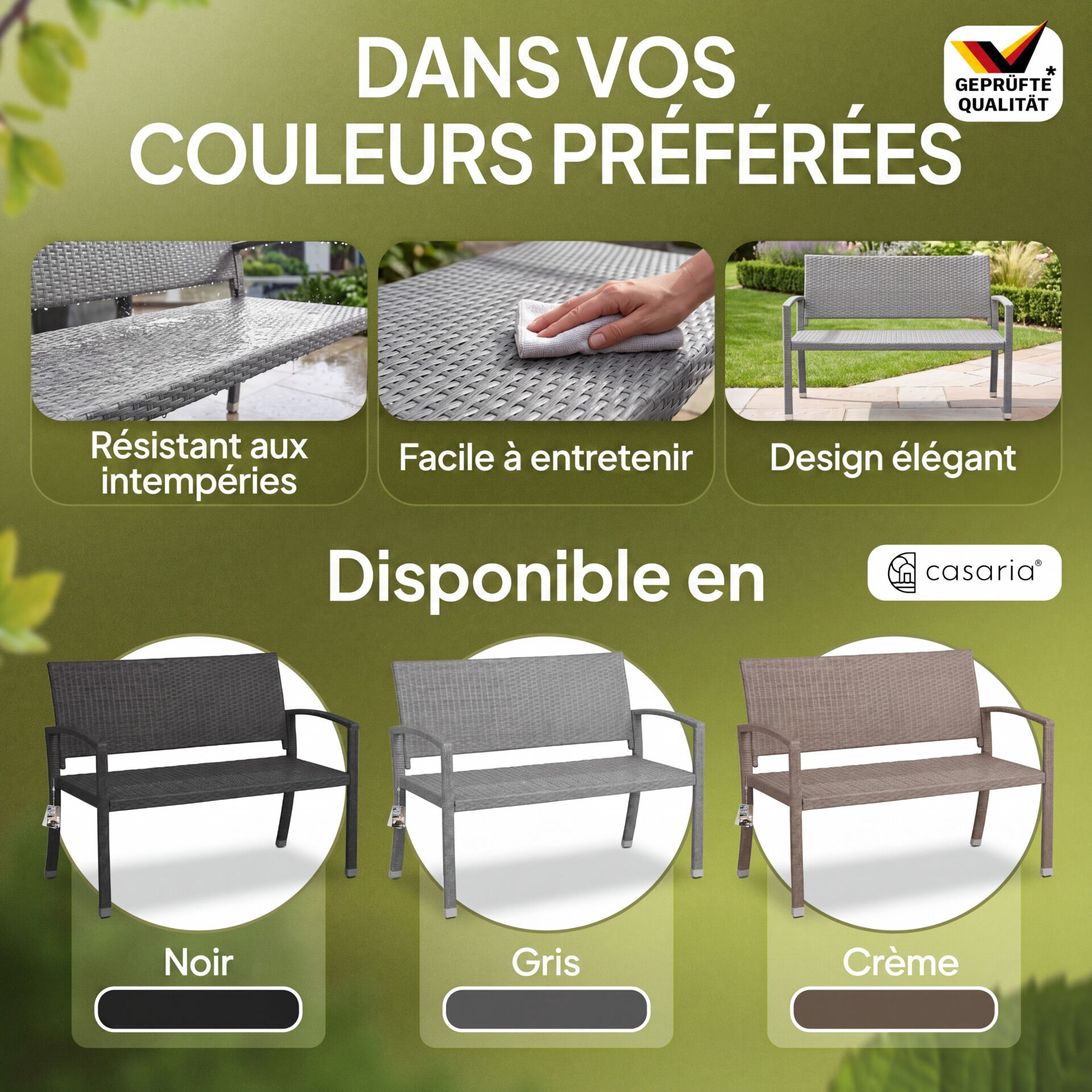 Polyrattan Gartenbank Grau 122x58x87cm
