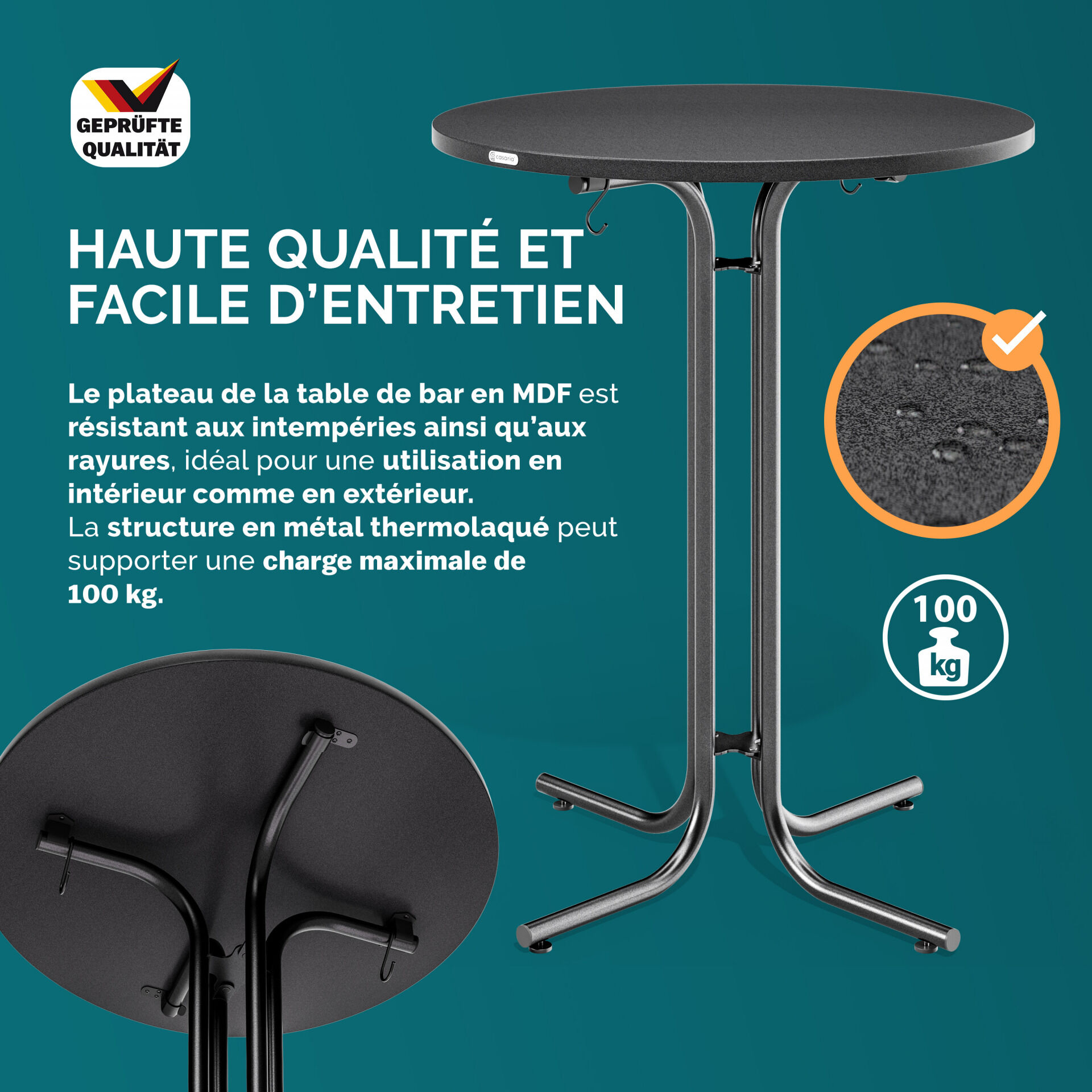 Stehtisch Grau Ø70x110cm klappbar Outdoor höhenverstellbar bis 100kg