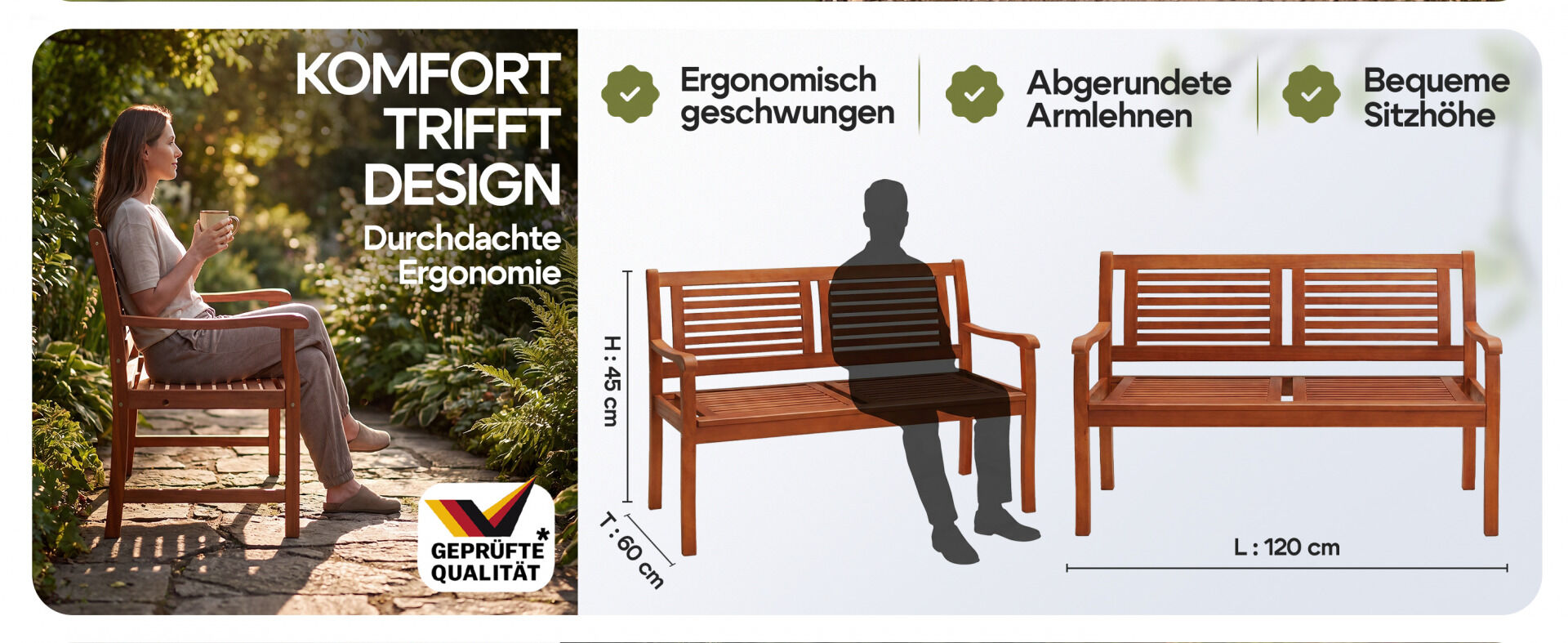 Gartenbank Eukalyptusholz 120x56x88cm FSC®-zertifiziert