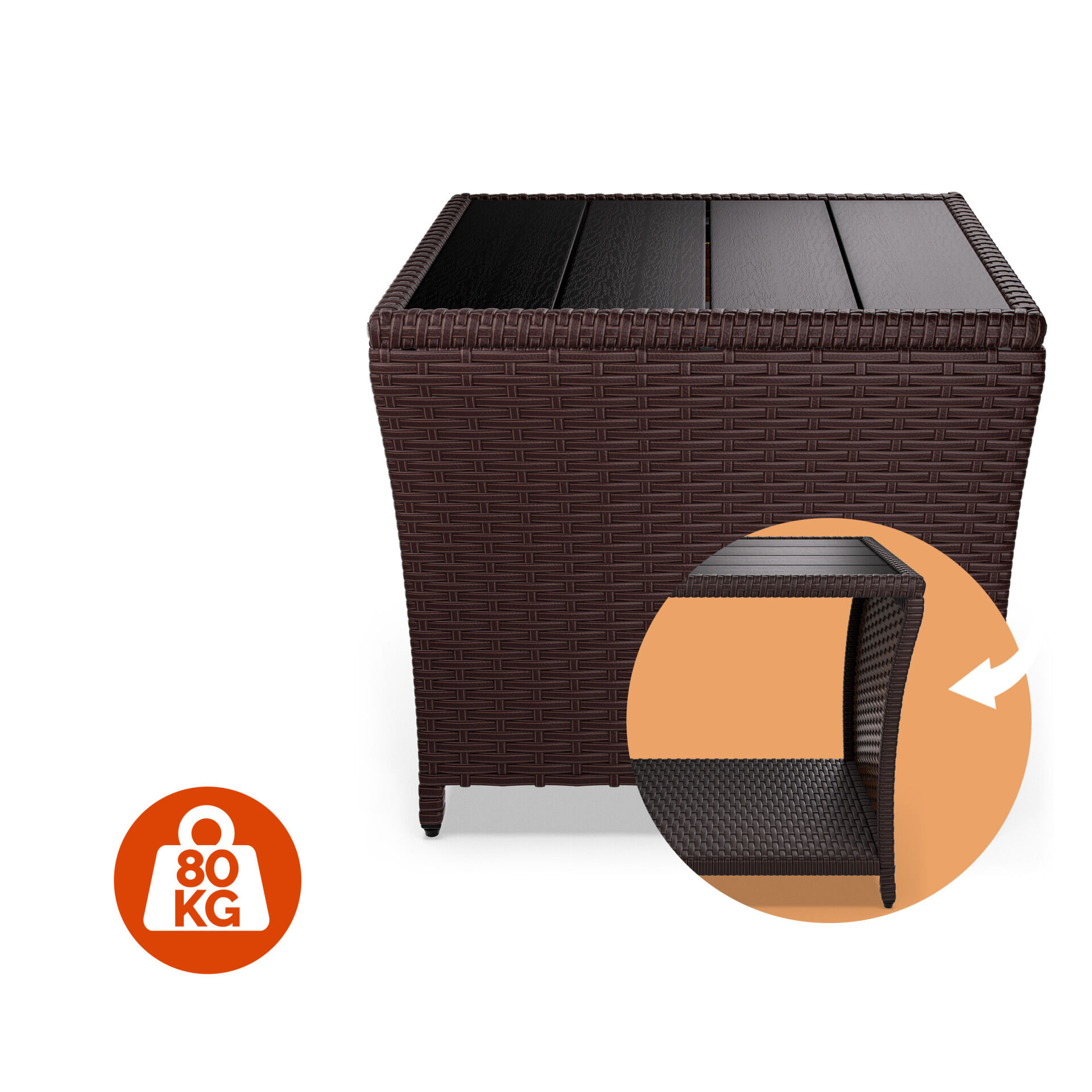 Polyrattan Beistelltisch Vedis Braun 45x45x40cm