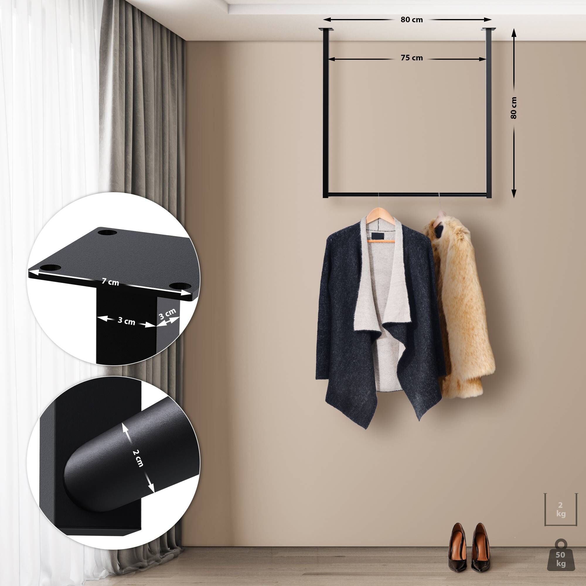 Kleiderstange Fenton 80x80 cm, schwarz