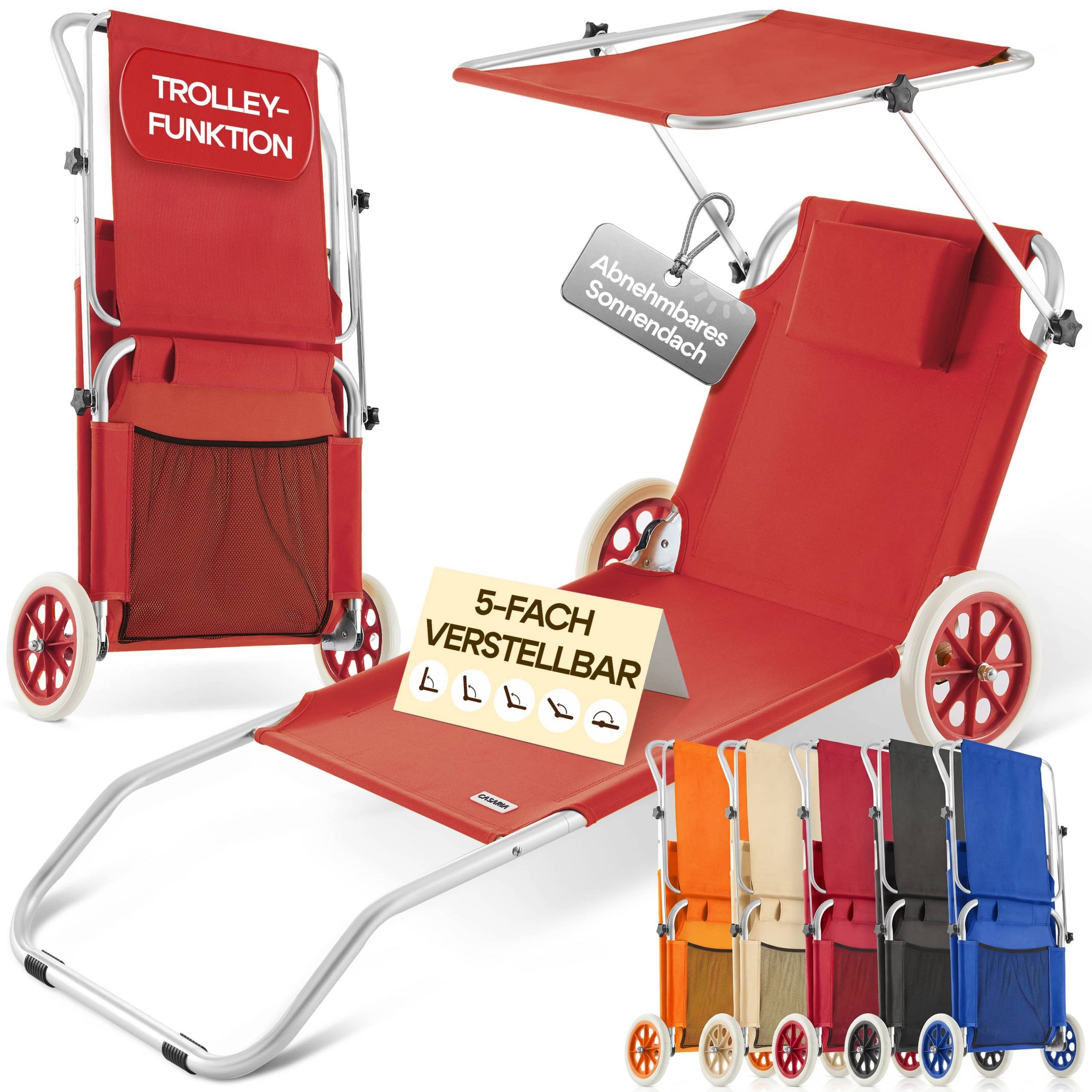 Gartenliege Kreta Rot Alu mit Rollen