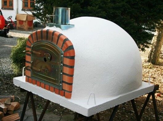 Pizzaofen Lisboa 100 inkl. Kaminrohr und Regenhut aus Feueraluminium, weiß, ohne Abdeckhaube, ohne Ofenzubehör, ohne Zubehörset, ohne Grillzubehör, ohne fahrbares Gestell