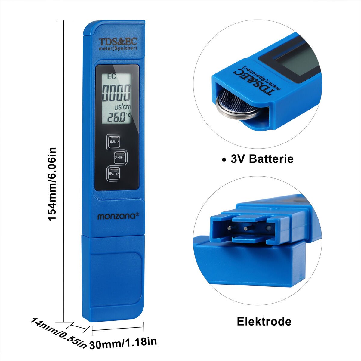 Digitaler Wassertester LCD Anzeige 3in1 TDS-, EC- und Temperaturmessgerät
