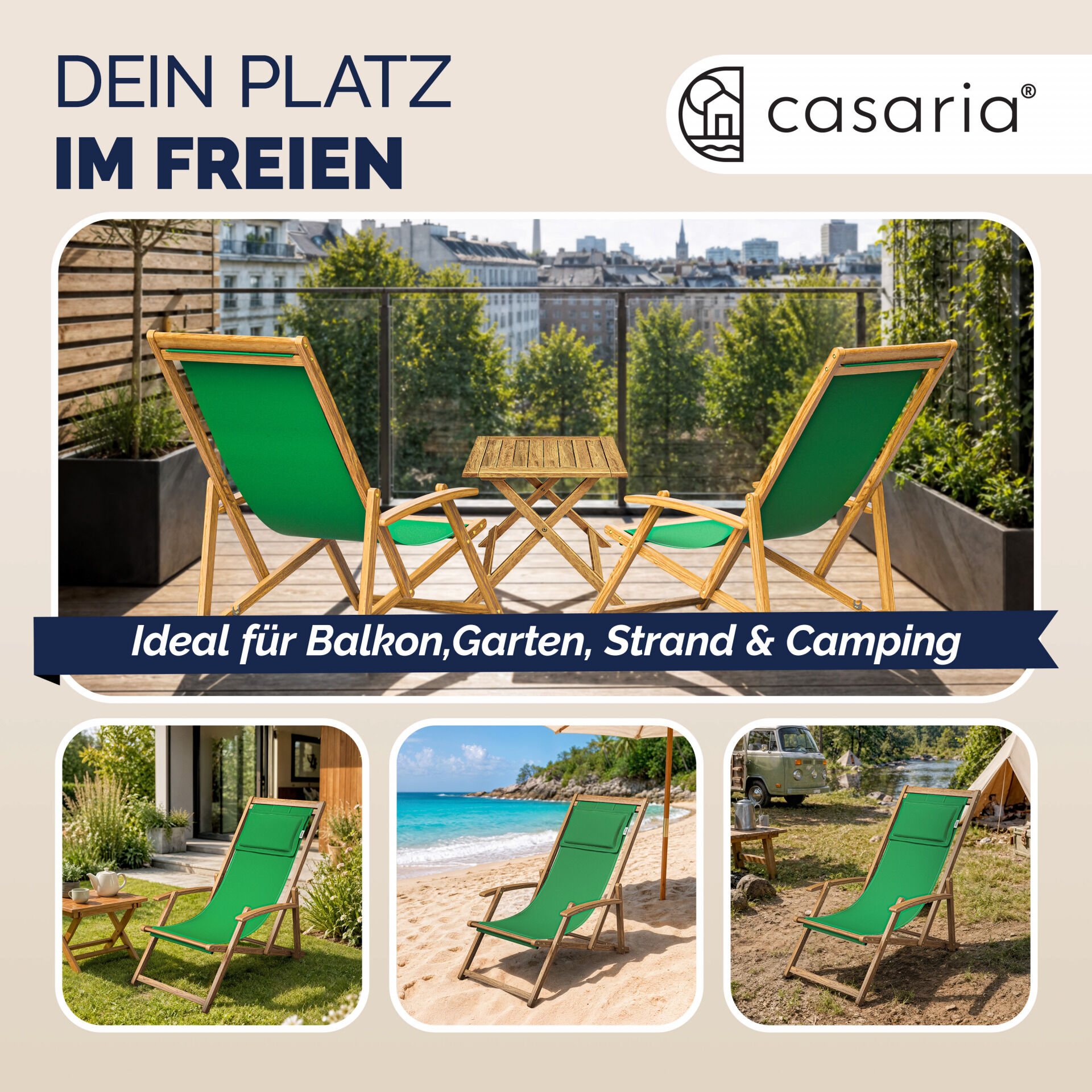 Gartenliege Grün Akazienholz 94x60x94cm