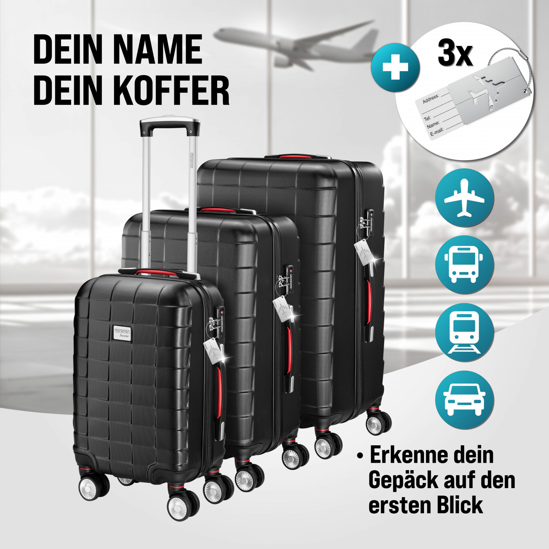 Hartschalenkoffer-Set Exopack 3-tlg Schwarz ABS Zubehör