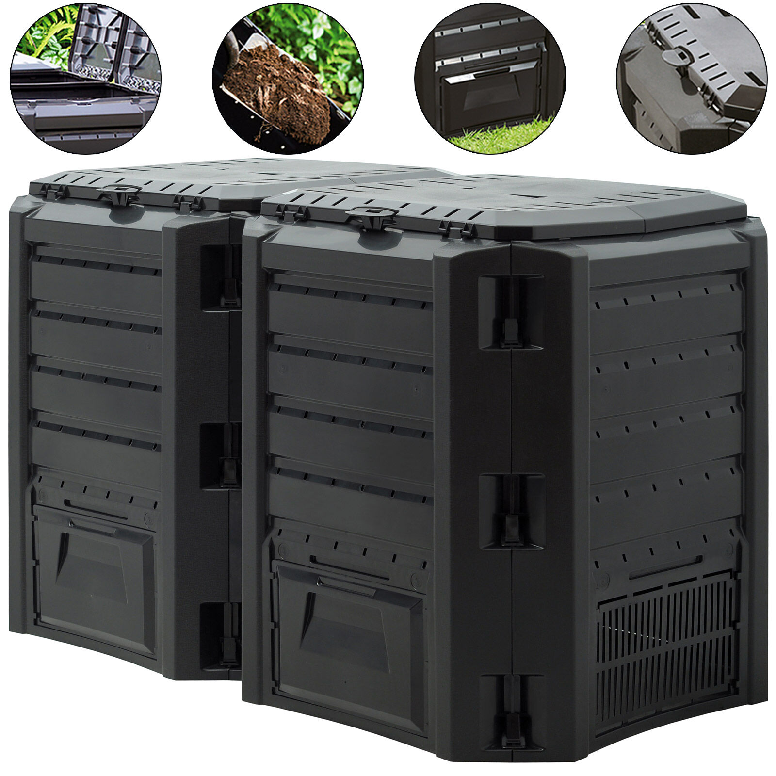 Komposter Schwarz 800L 135x72x83cm