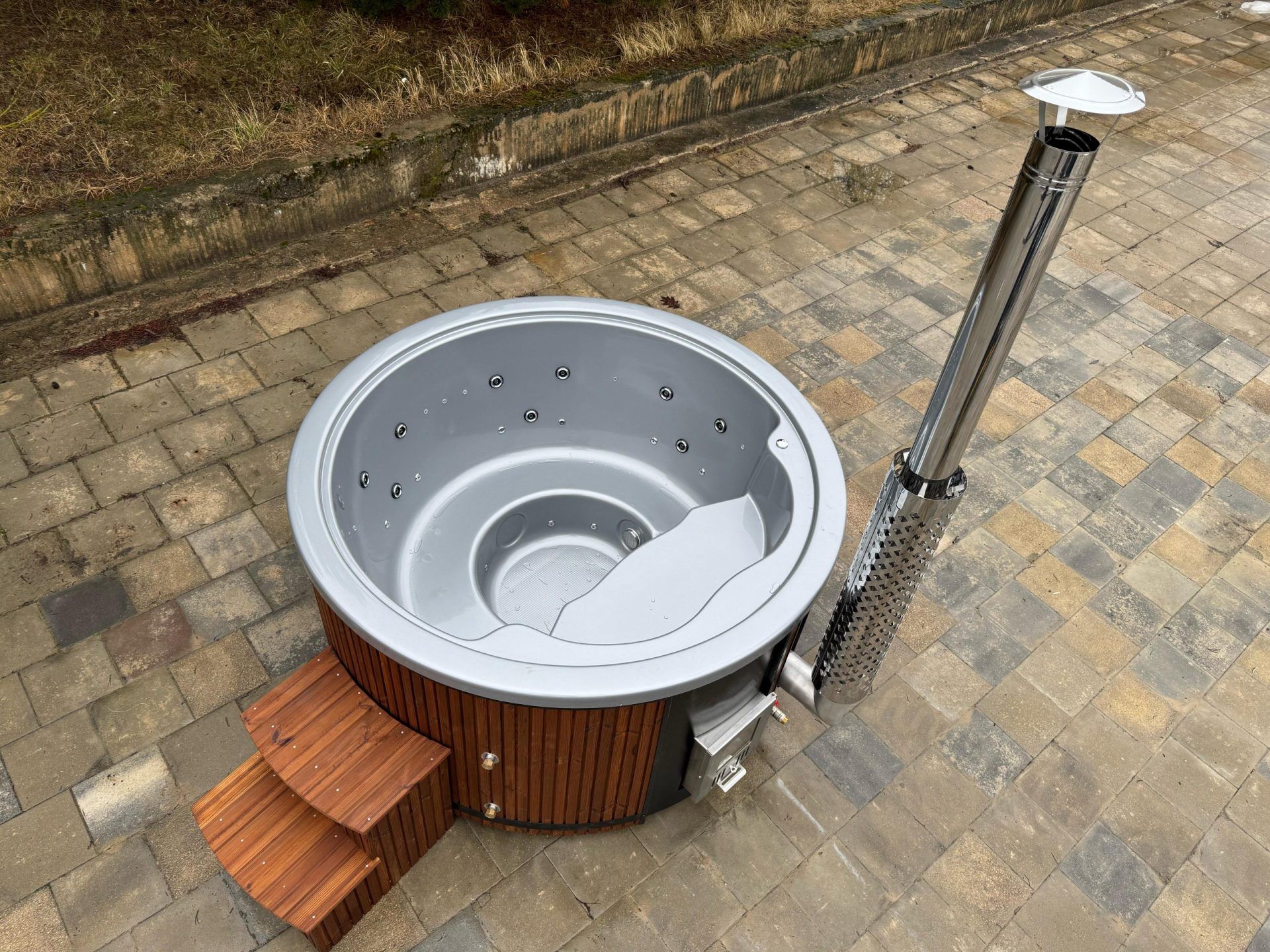 Badefass Classic Set mit Holzofen | Thermoholz | Acryl-Einsatz, weiß