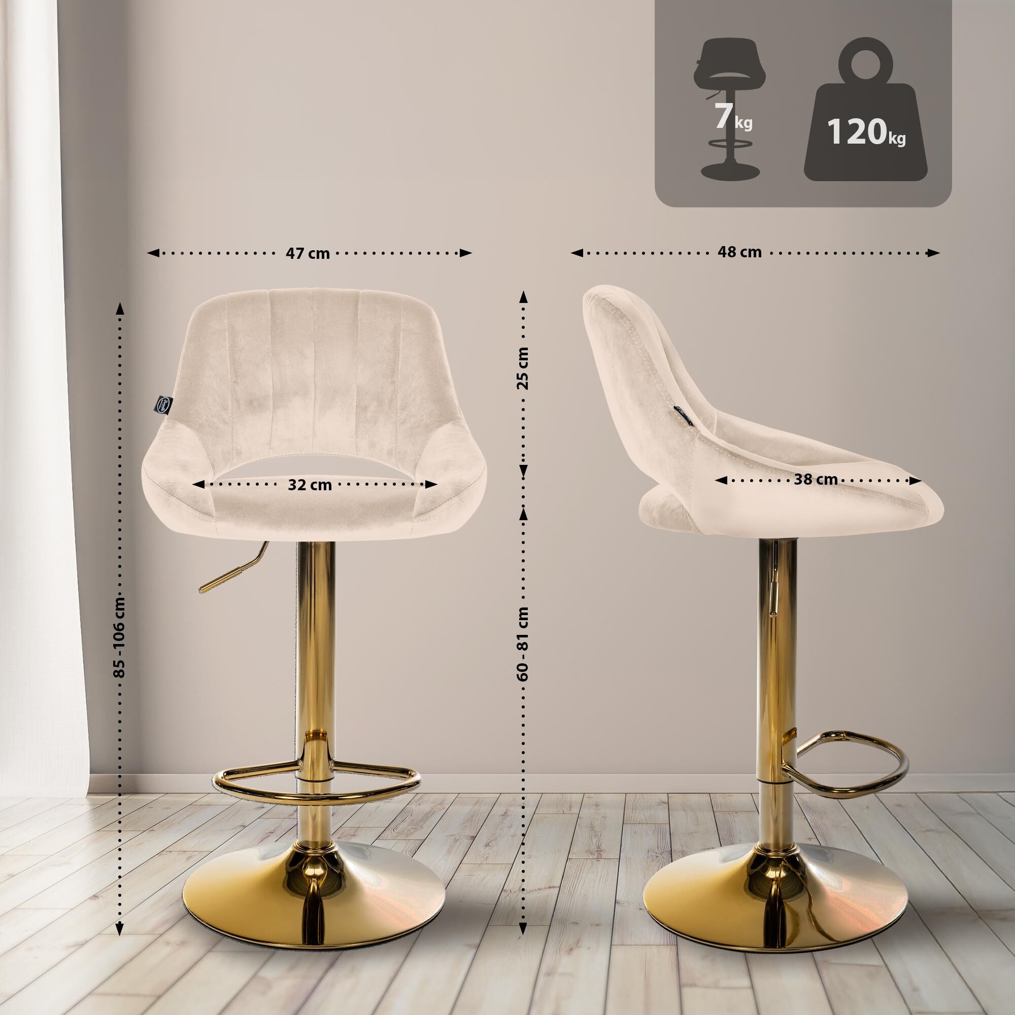 Barhocker Milet Samt gold, creme