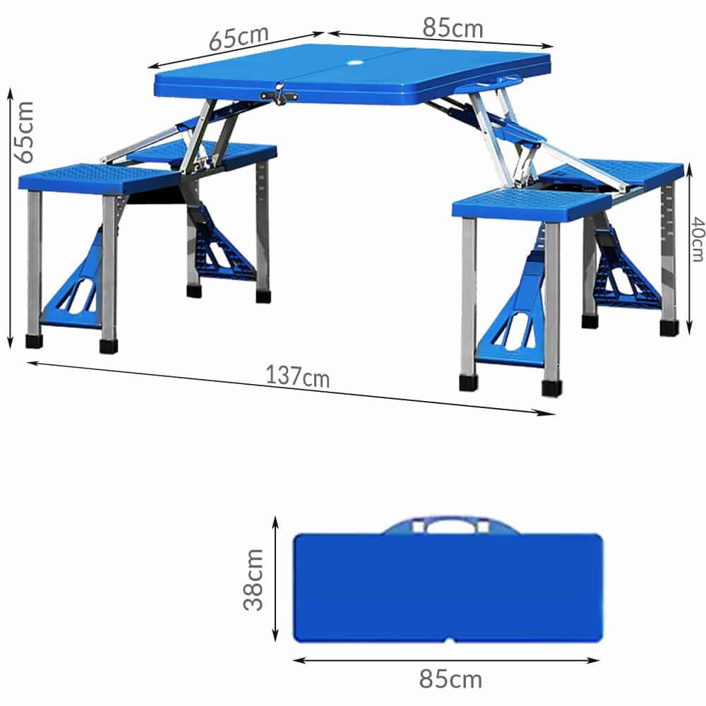 Campingtisch Blau Alu für 4 Personen klappbar
