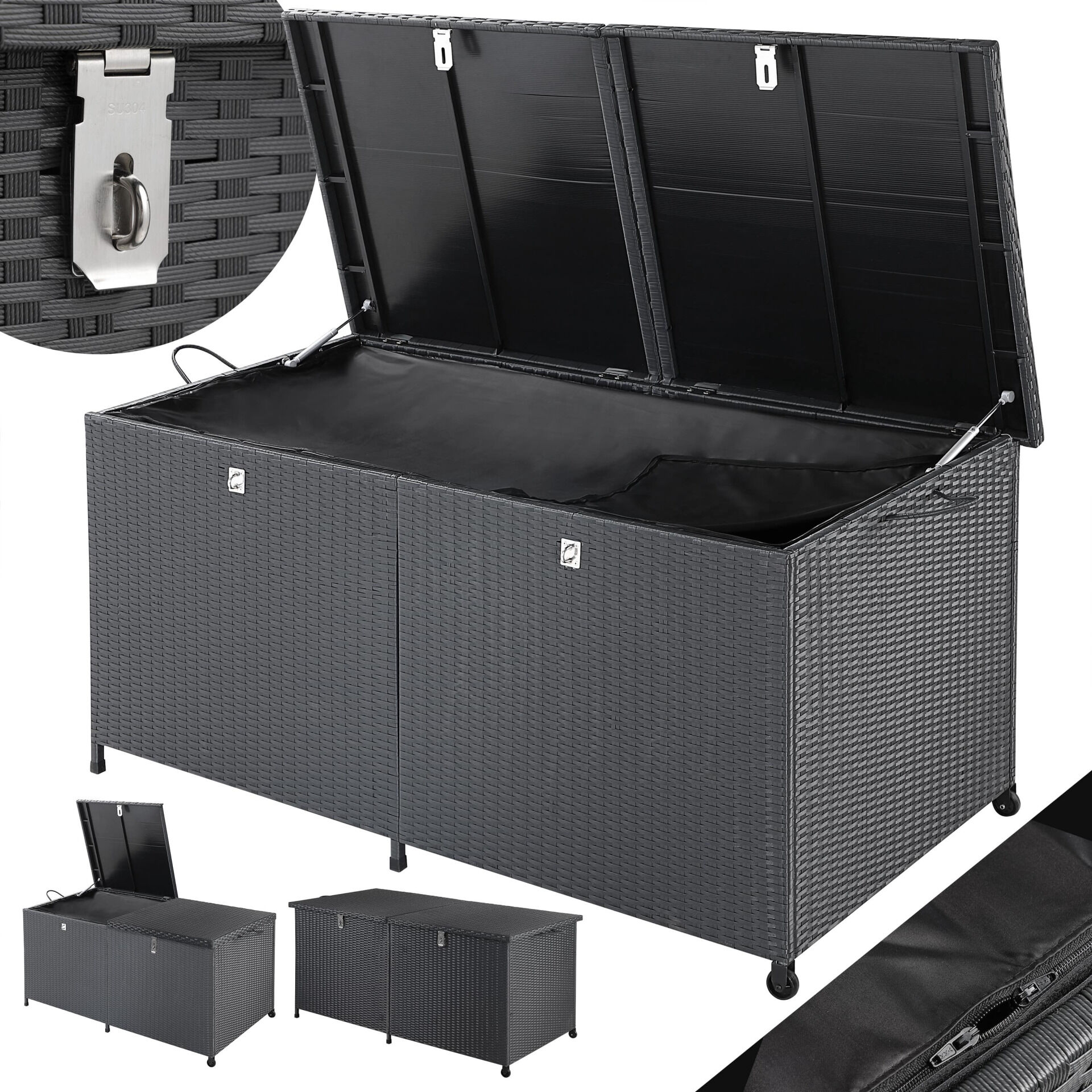 Gartenbox Polyrattan 625L wetterfest abschließbar mit Rollen