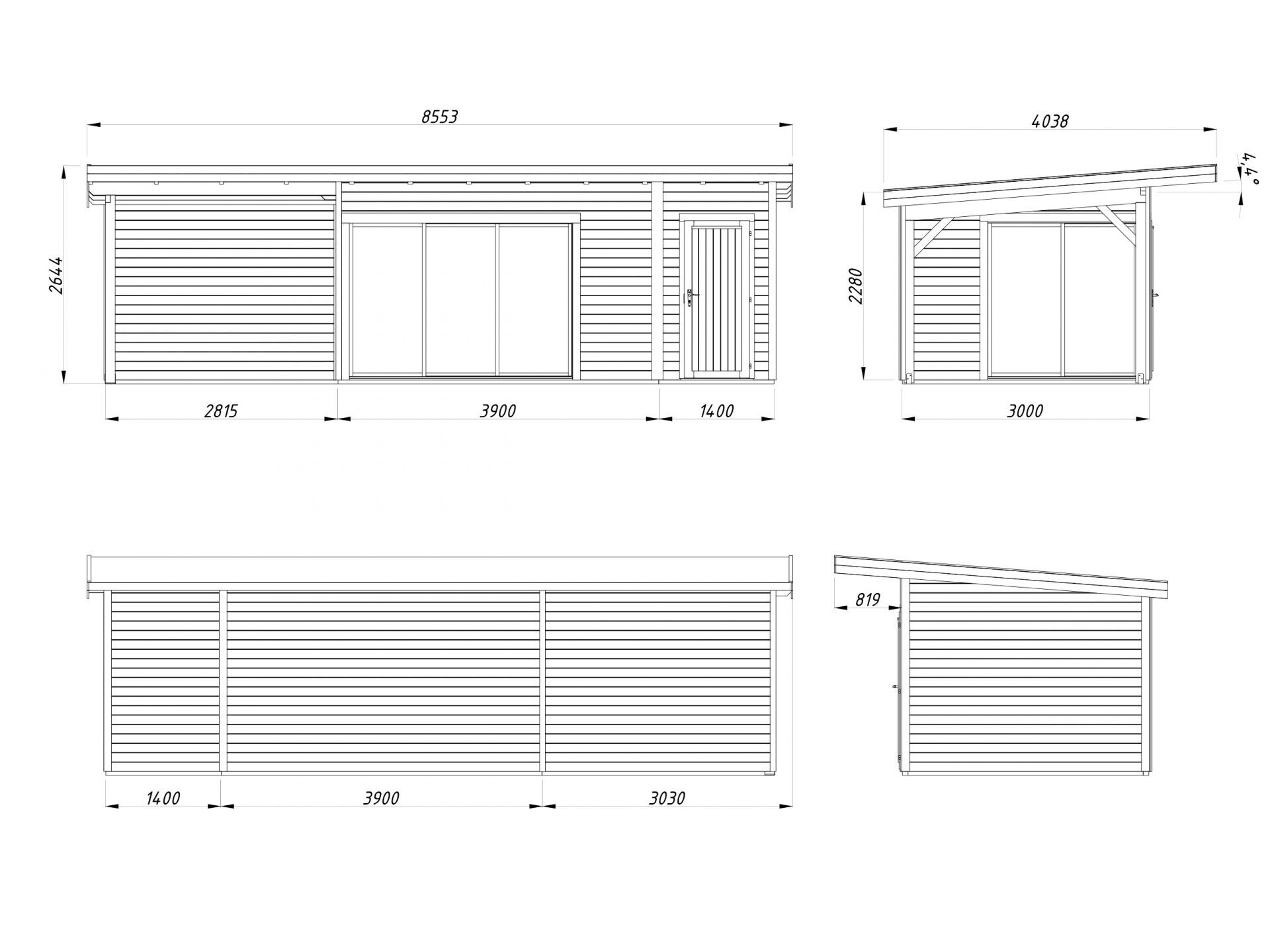 Palmako Pultdach Gartenhaus Andrea 15,2+7,9 m² Slide