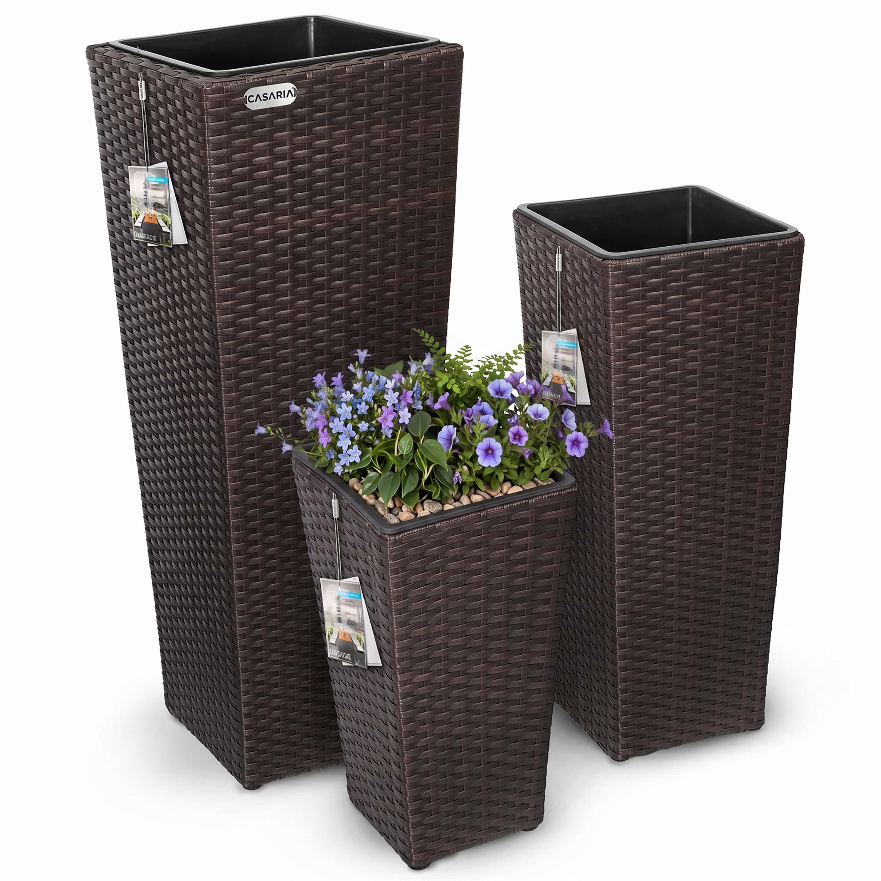 Polyrattan Blumentopf 3er-Set Braun