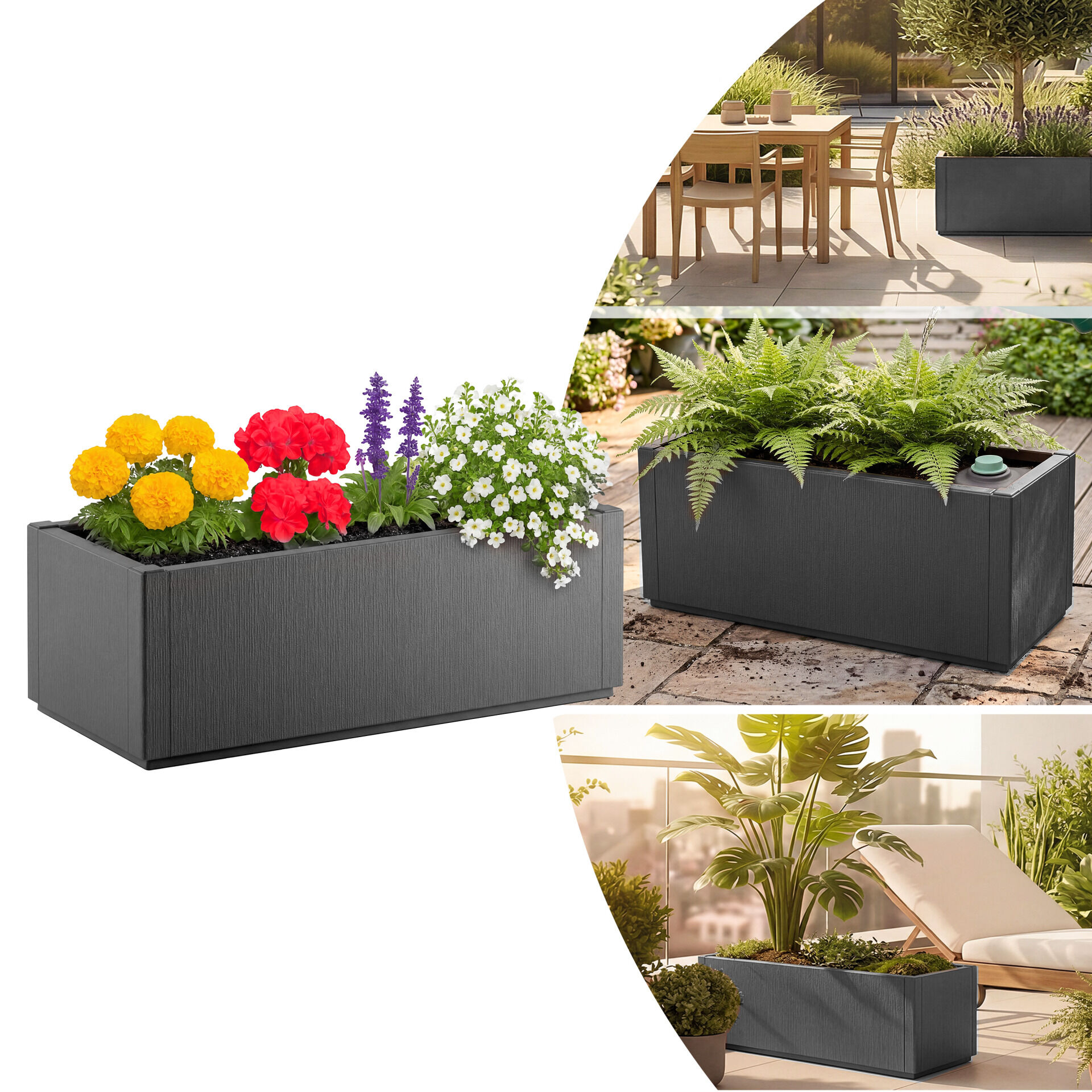 Blumentopf Ethica Anthrazit Kunststoff 80x36x36cm