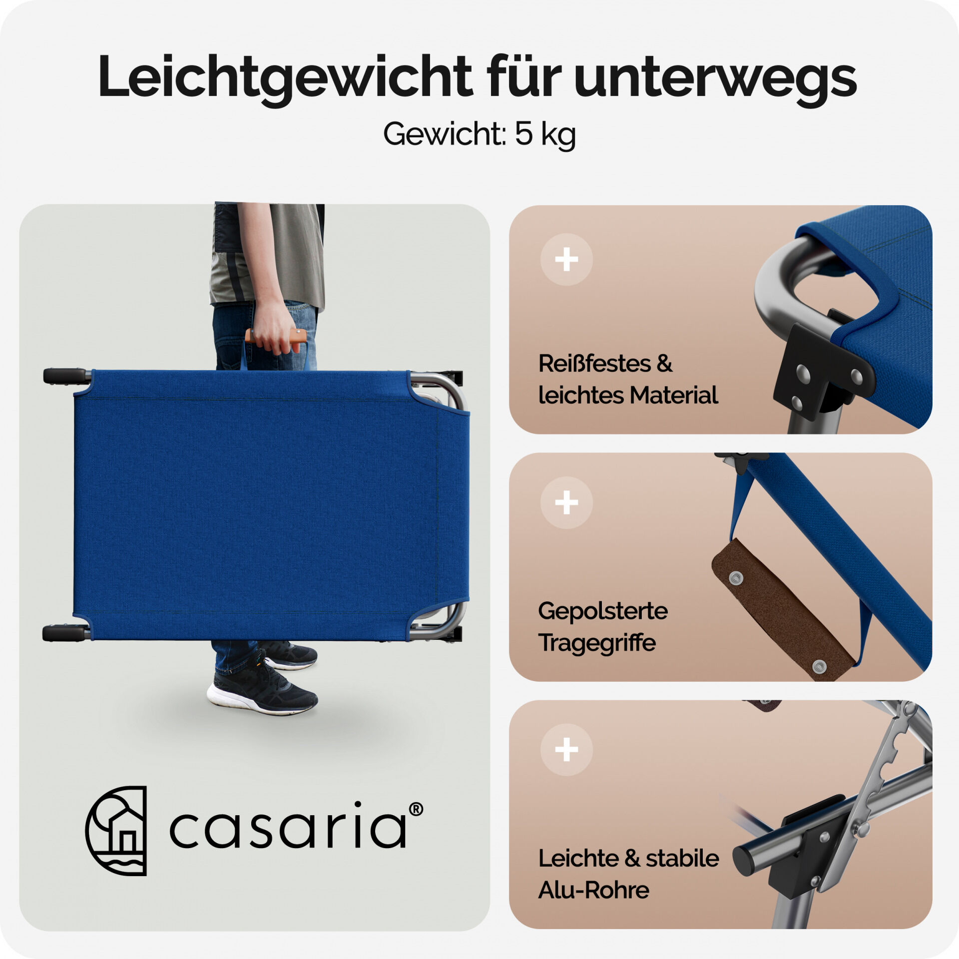 Gartenliege Ibiza Blau 190x59x29cm Alu Sonnendach