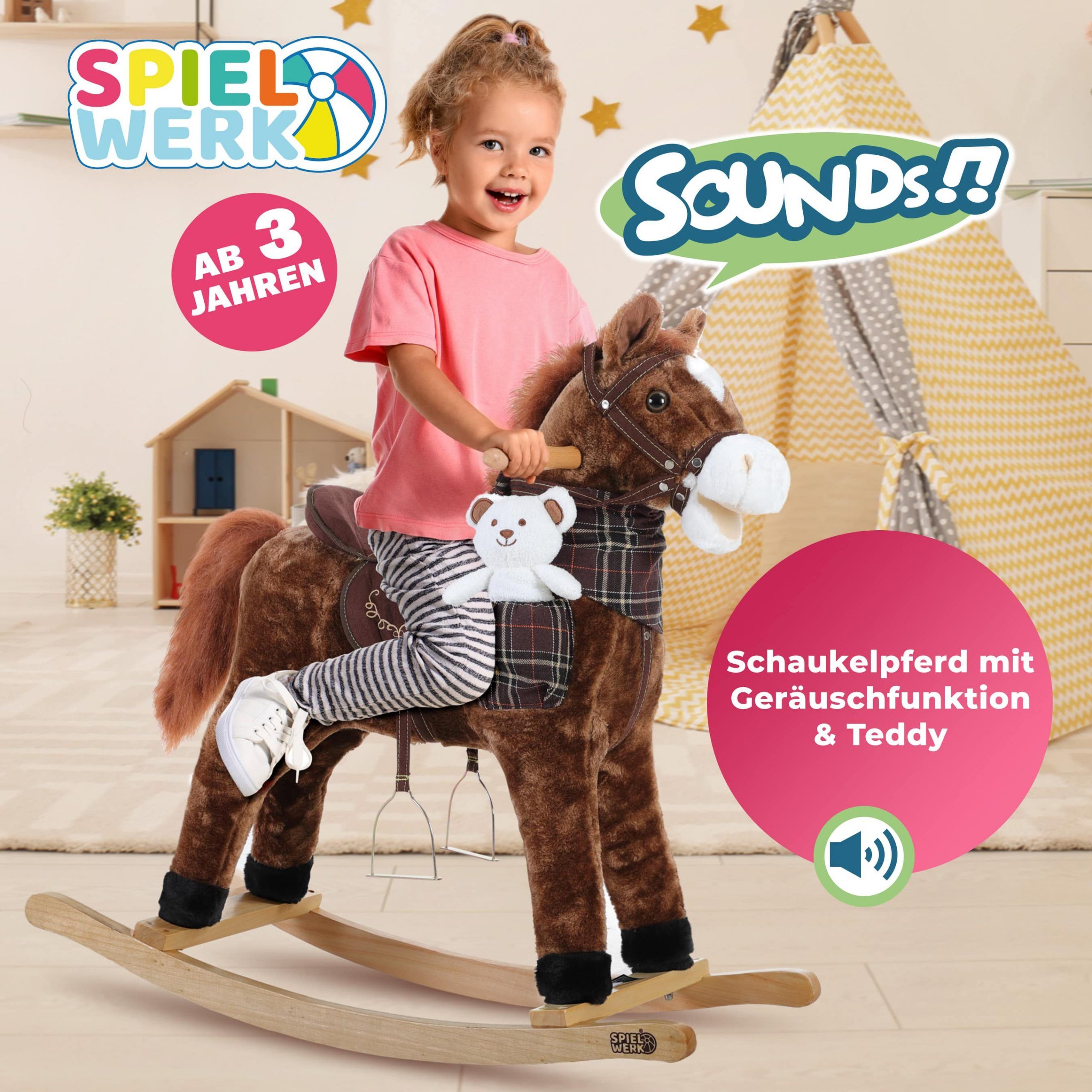 Schaukeltier Pferd Braun mit Geräuschfunktion