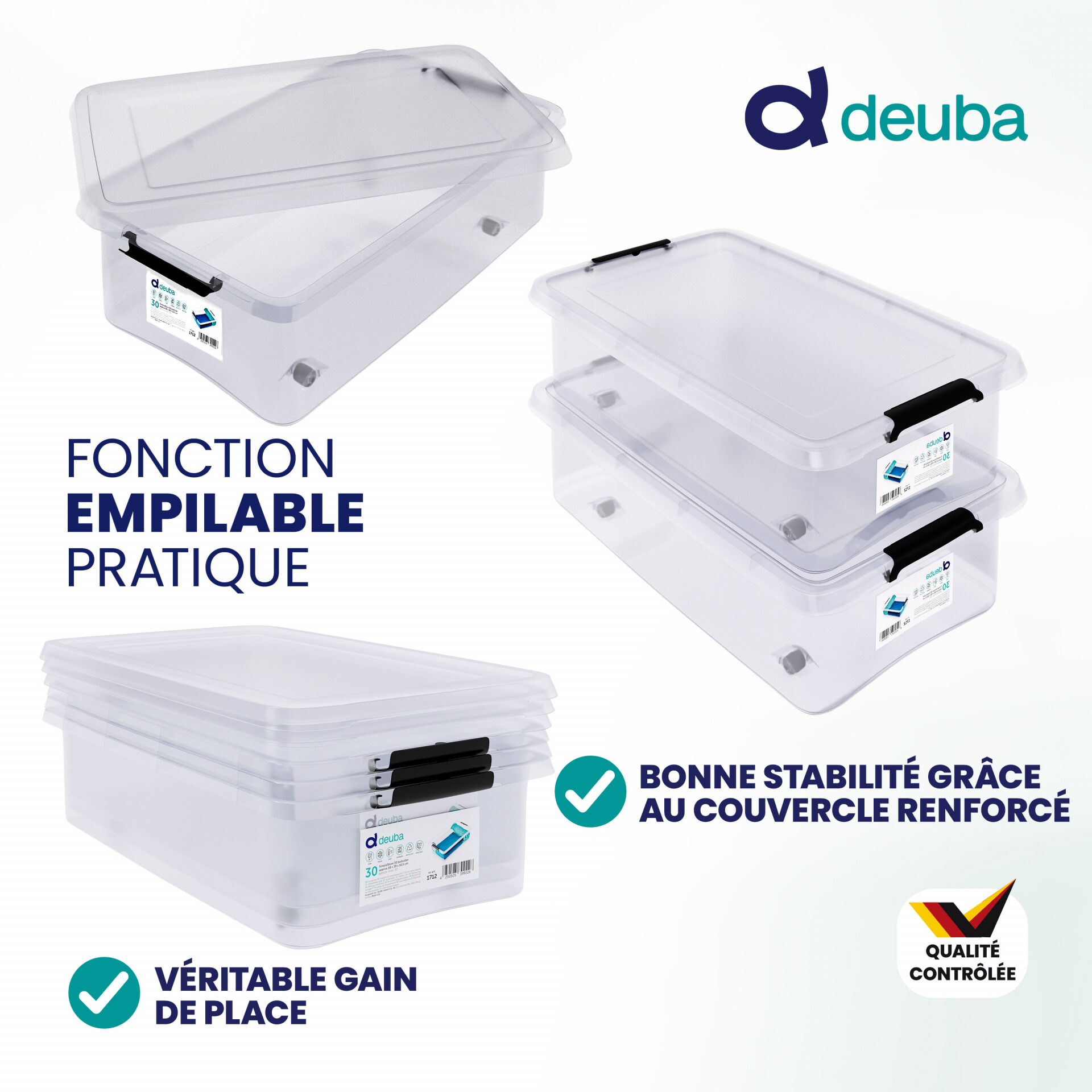 Aufbewahrungsbox Transparent 60x40x17cm 30L stapelbar