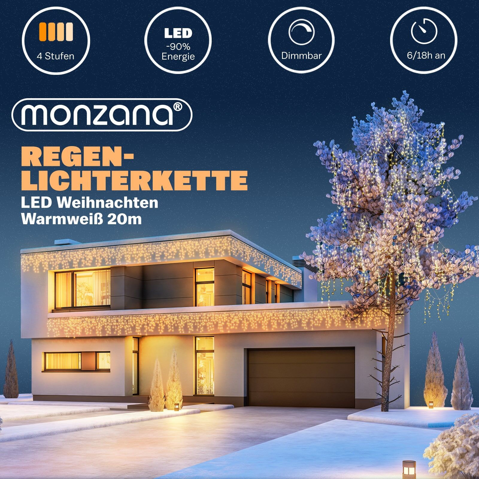 Regenlichterkette LED Warmweiß 20m Fernbedienung