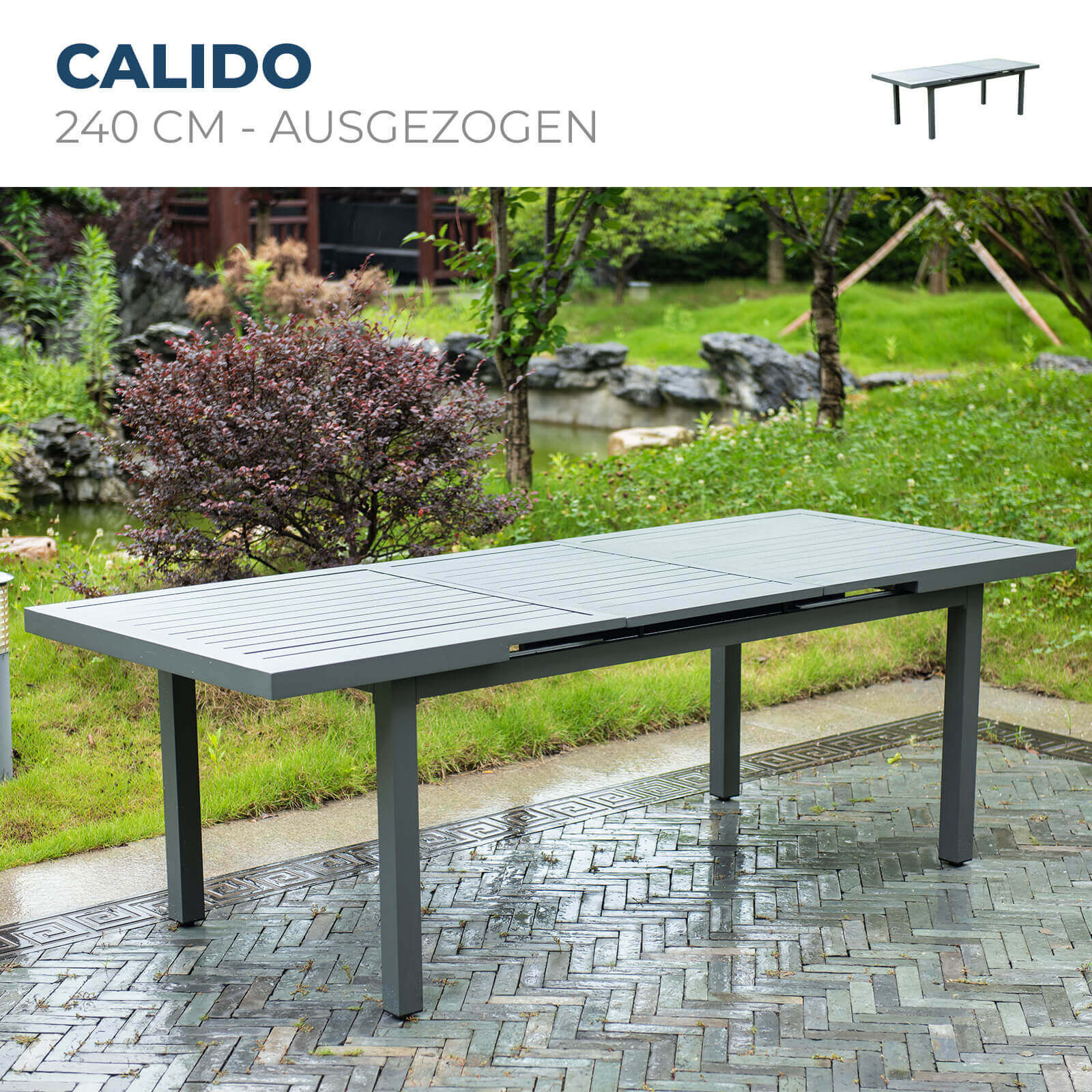 Garten-Sitzgruppe CALIDO MADERA inklusive ausziehbarer Gartentisch + 4 Stühlen