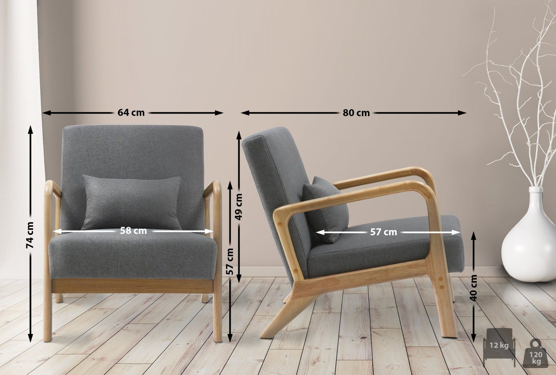 Sessel Hibbing Stoff, hellgrau