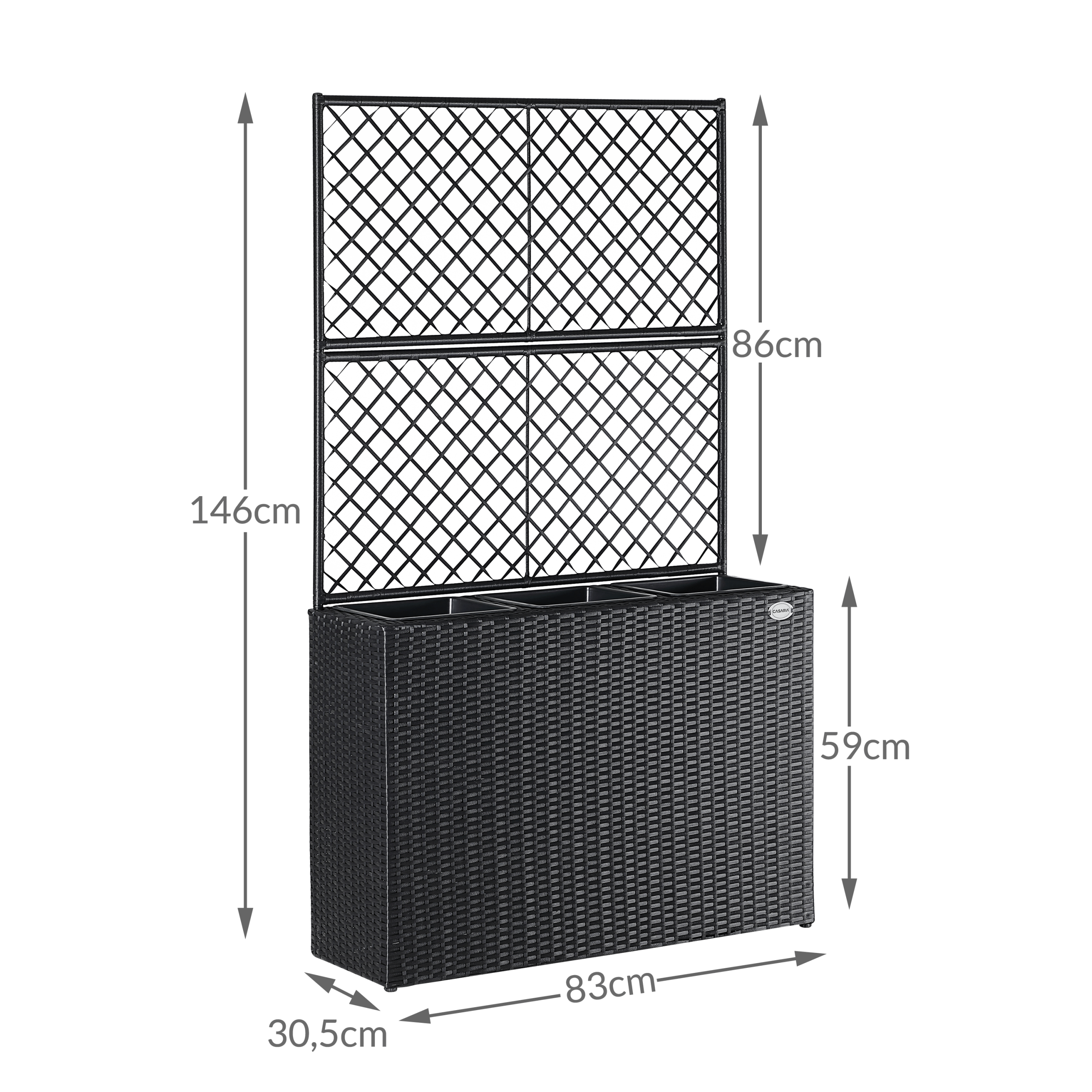 Polyrattan Blumenkasten mit Rankgitter Schwarz