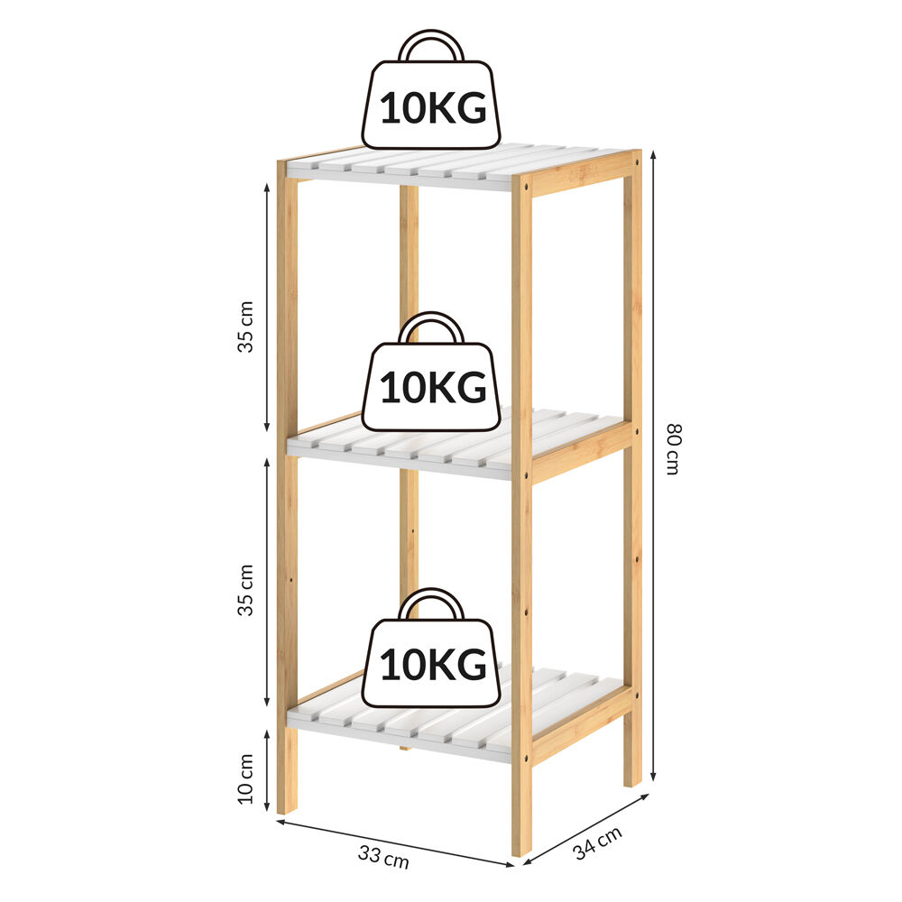 Standregal Bambus Weiß 80x33x34cm