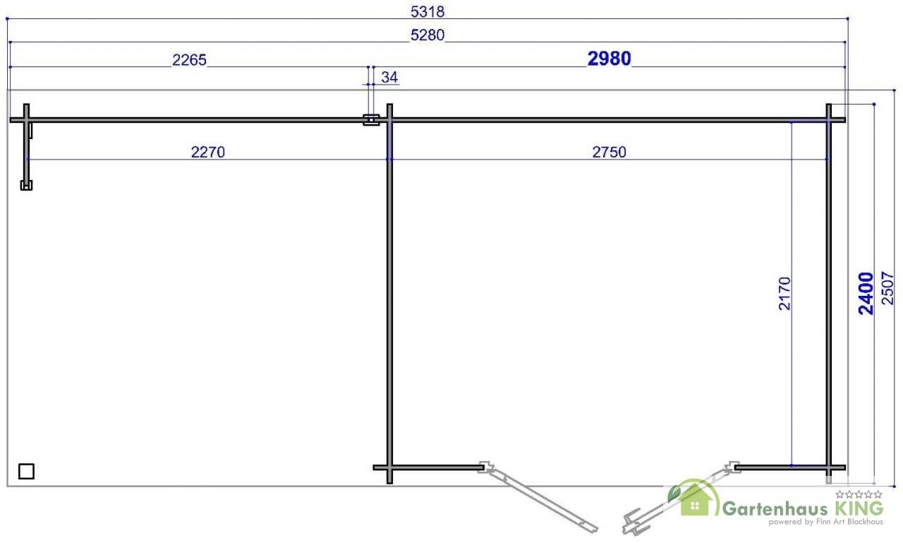 28 mm Flachdach Gartenhaus Funny 3 Grundriss - 28236