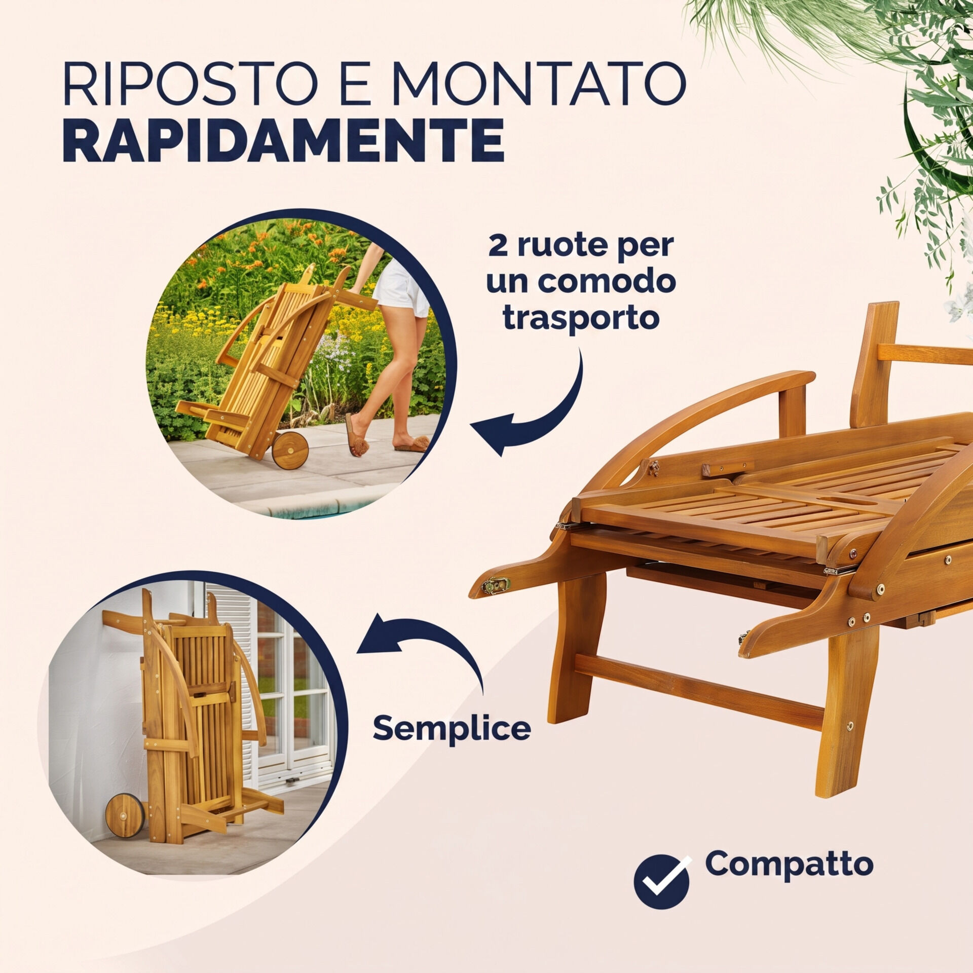 Gartenliege klappbar verstellbar Akazienholz mit Ausziehtisch Rollen