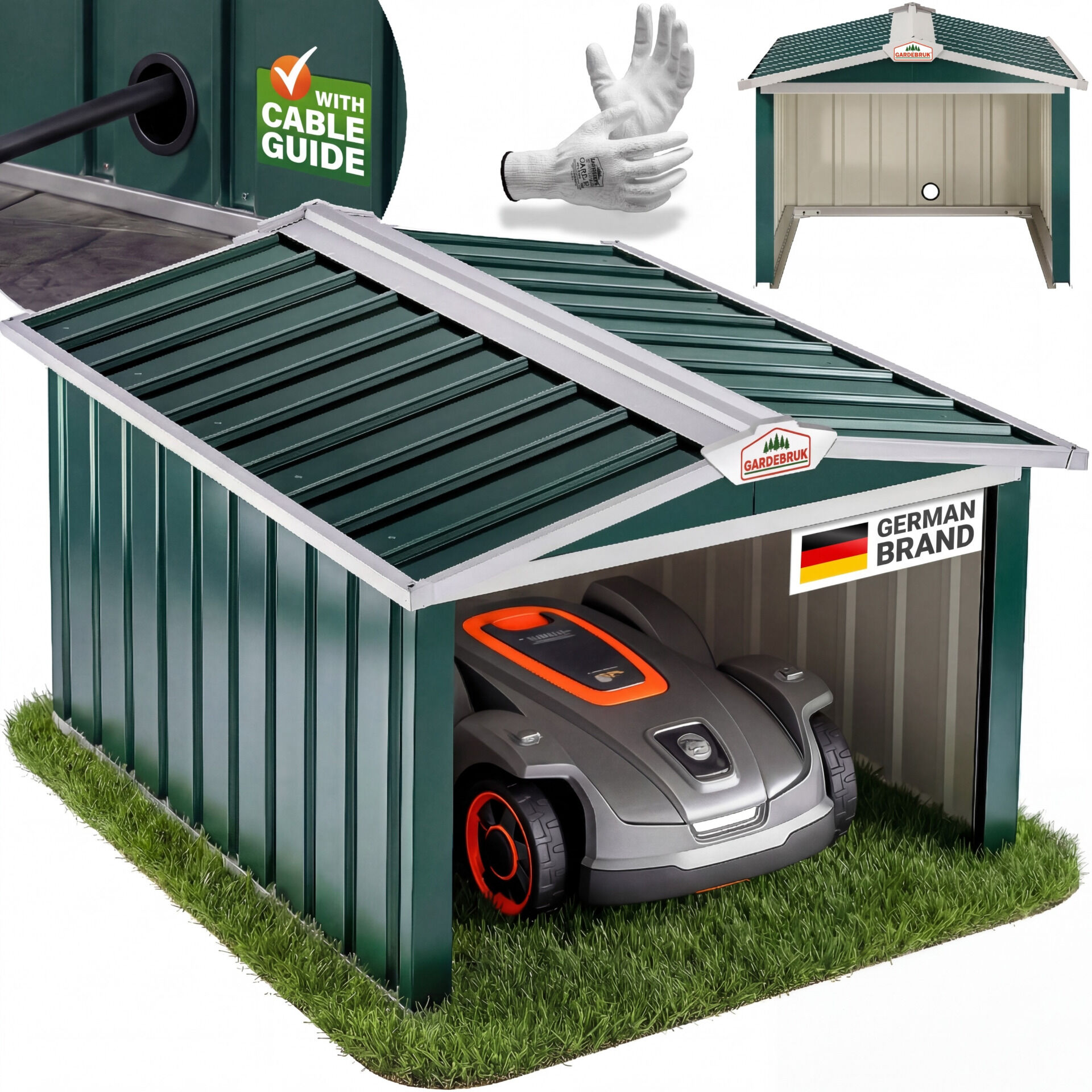 Mähroboter Garage Grün Metall 86x100x63cm