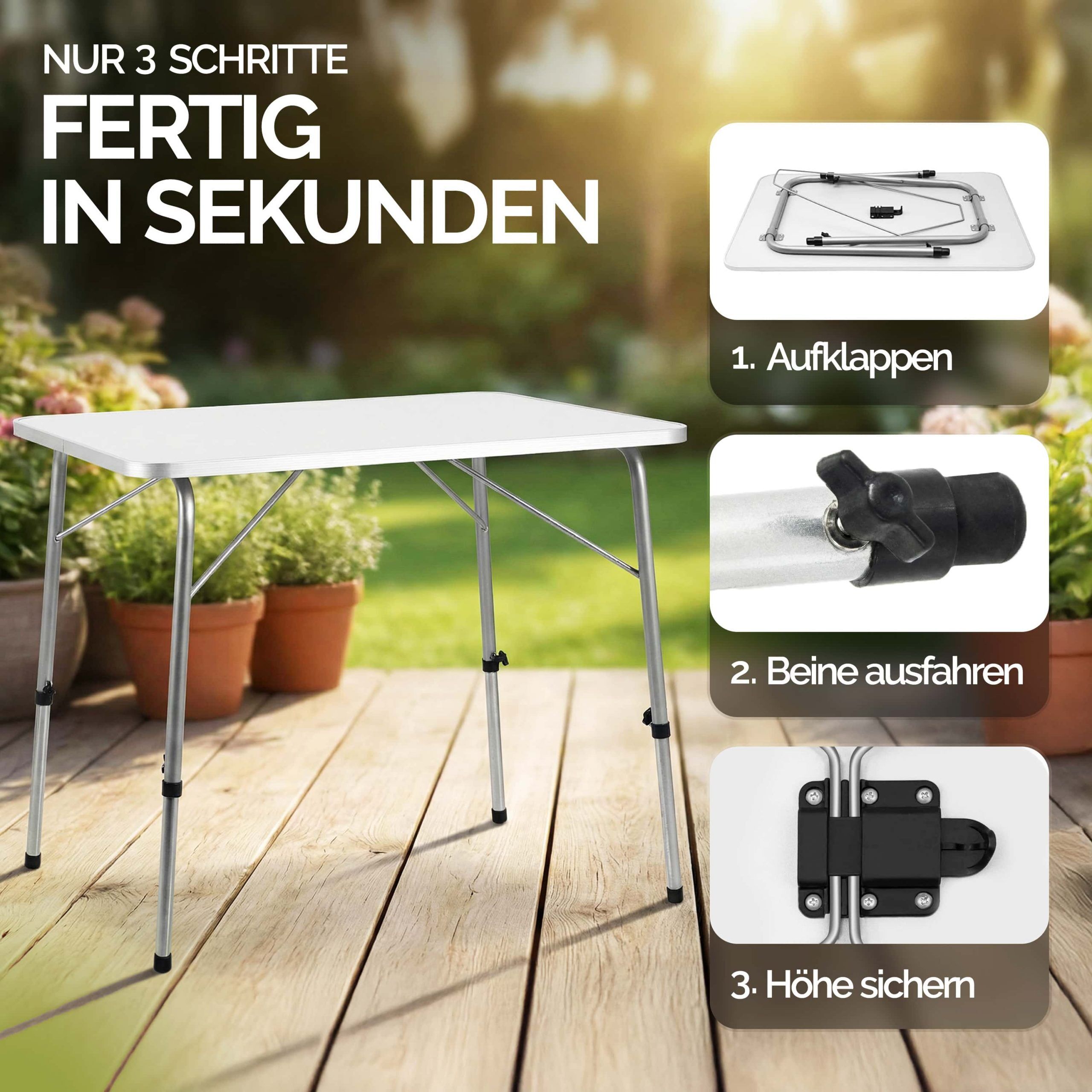 Gartentisch Silber Alu 80x55x50/69cm klappbar