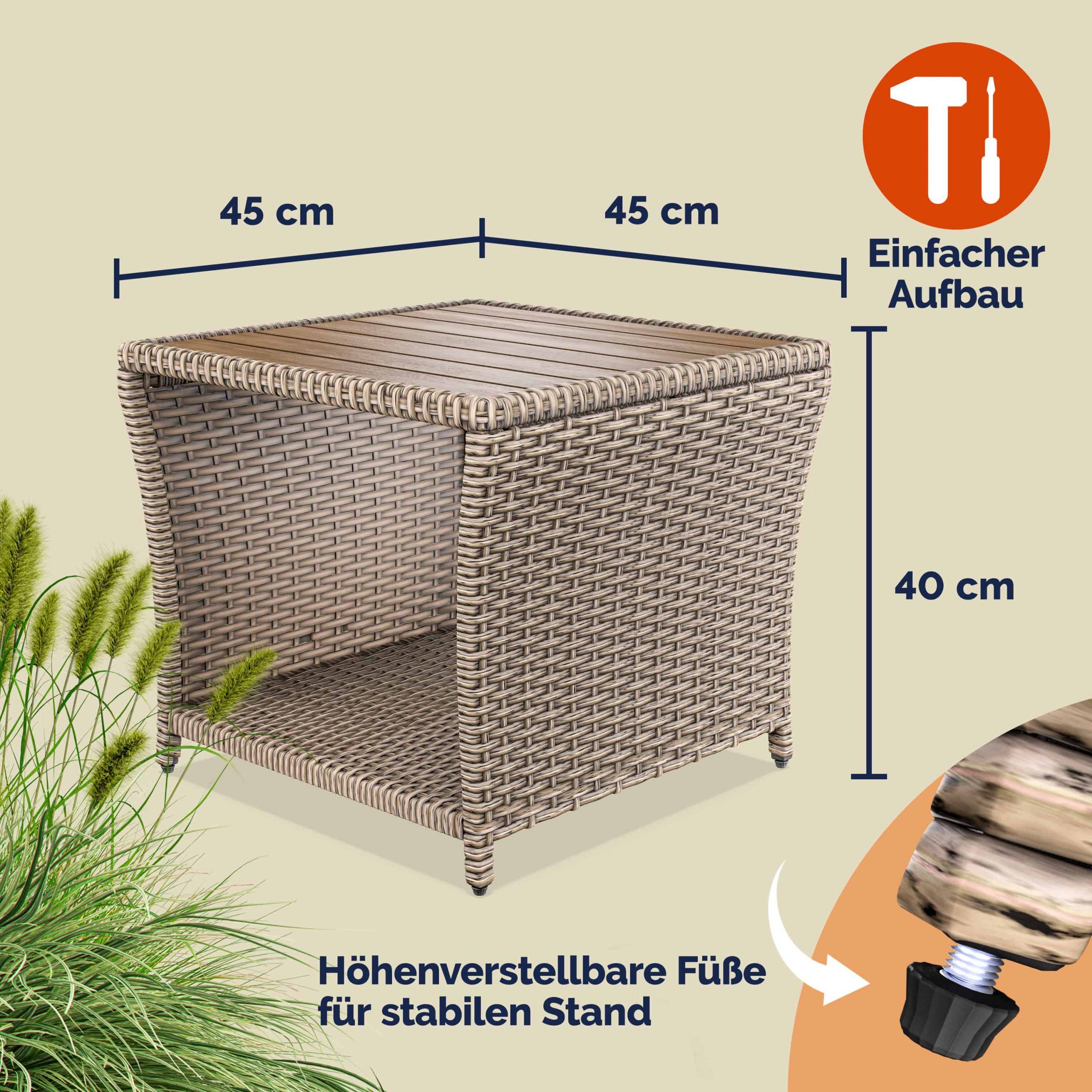 Polyrattan Beistelltisch Creme 40x45x45cm Akazienholz